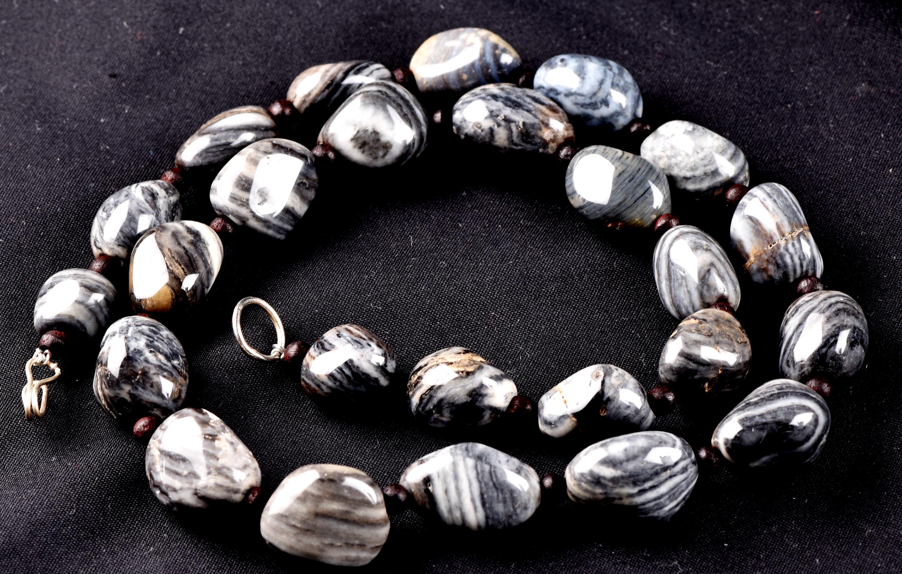 rare black /grey Suleimani rare tumble stone necklace   #7025