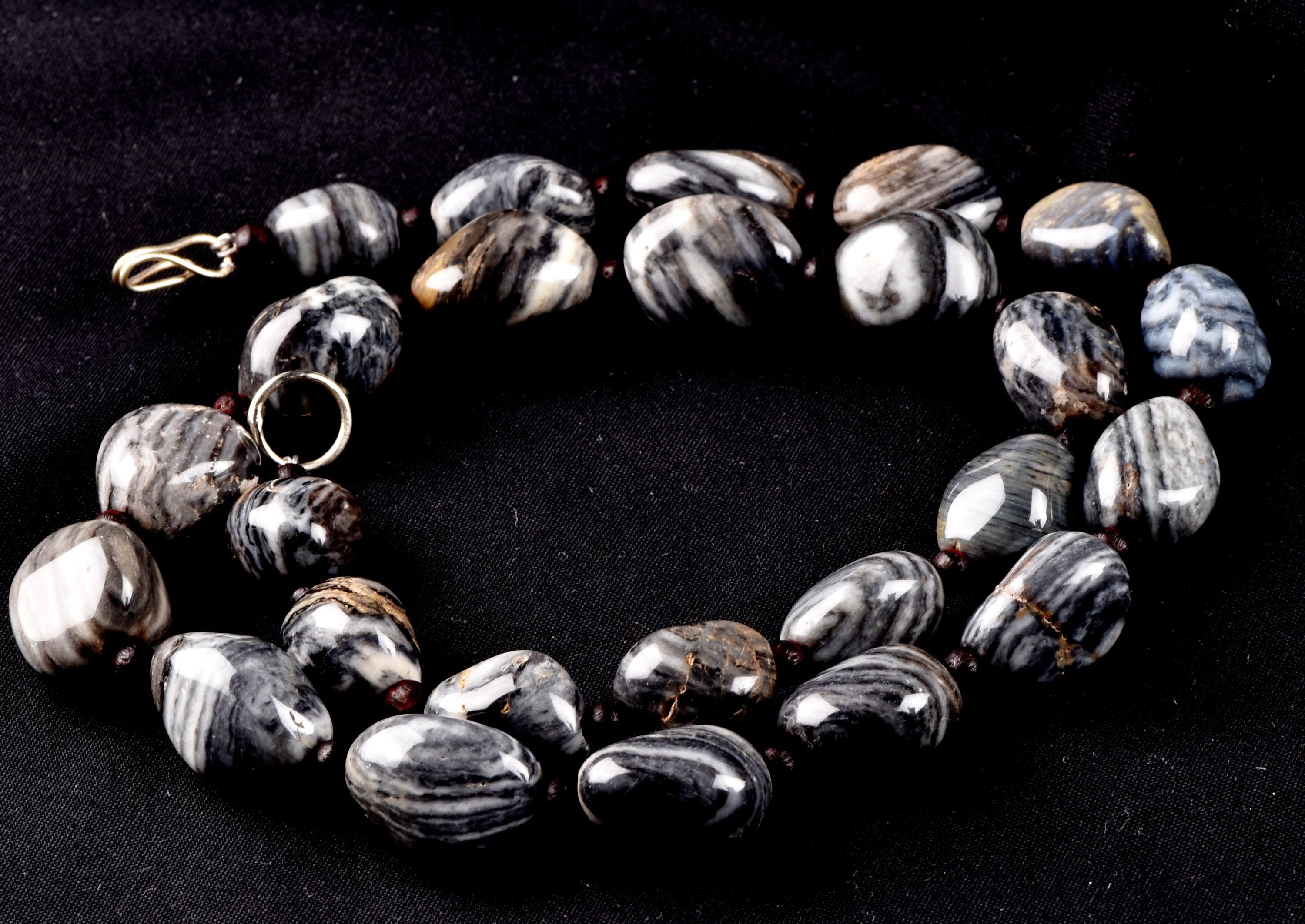 rare black /grey Suleimani rare tumble stone necklace   #7025