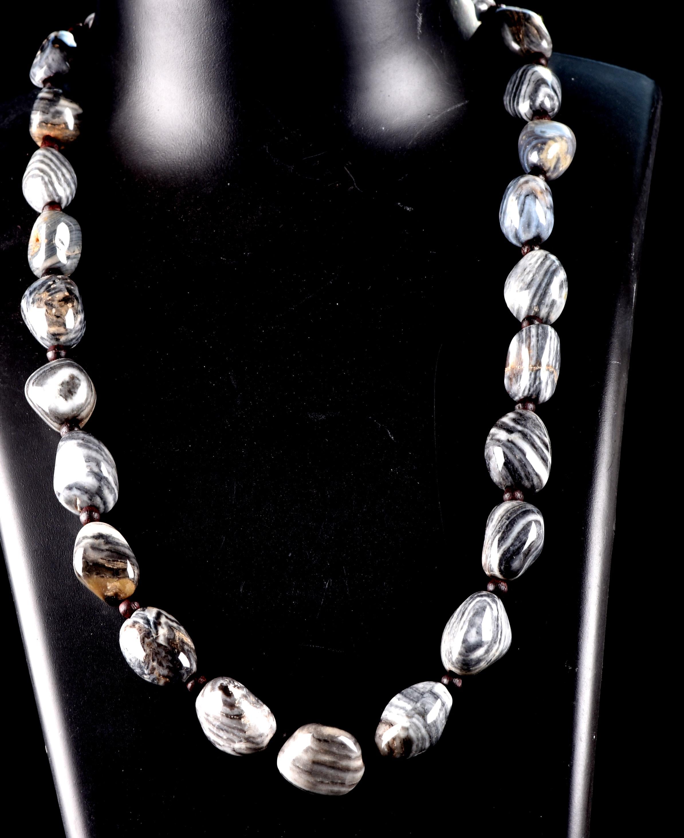rare black /grey Suleimani rare tumble stone necklace   #7025