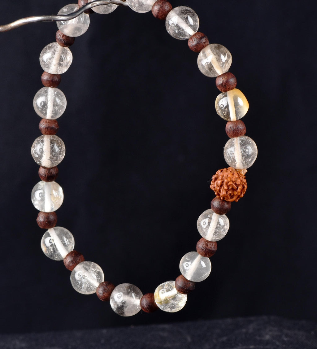 Satyaloka  region quartz  rudraksha stretchable bracelet synergy 12 crystal.#7012