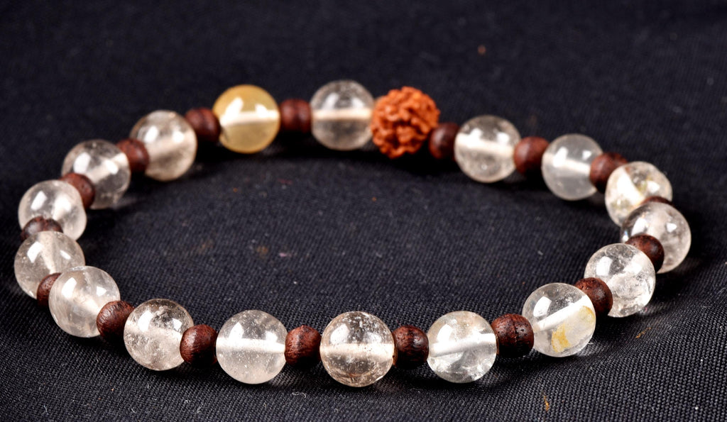 Satyaloka  region quartz  rudraksha stretchable bracelet synergy 12 crystal.#7012