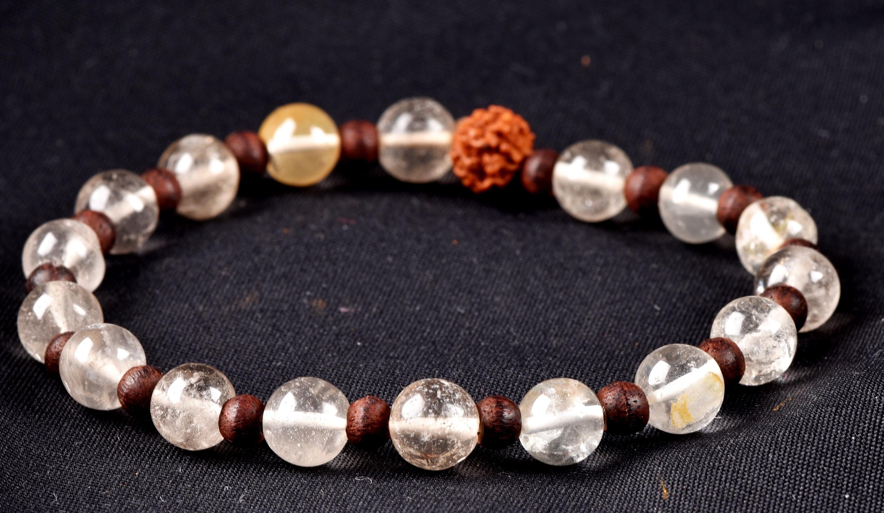 Satyaloka  region quartz  rudraksha stretchable bracelet synergy 12 crystal.#7012