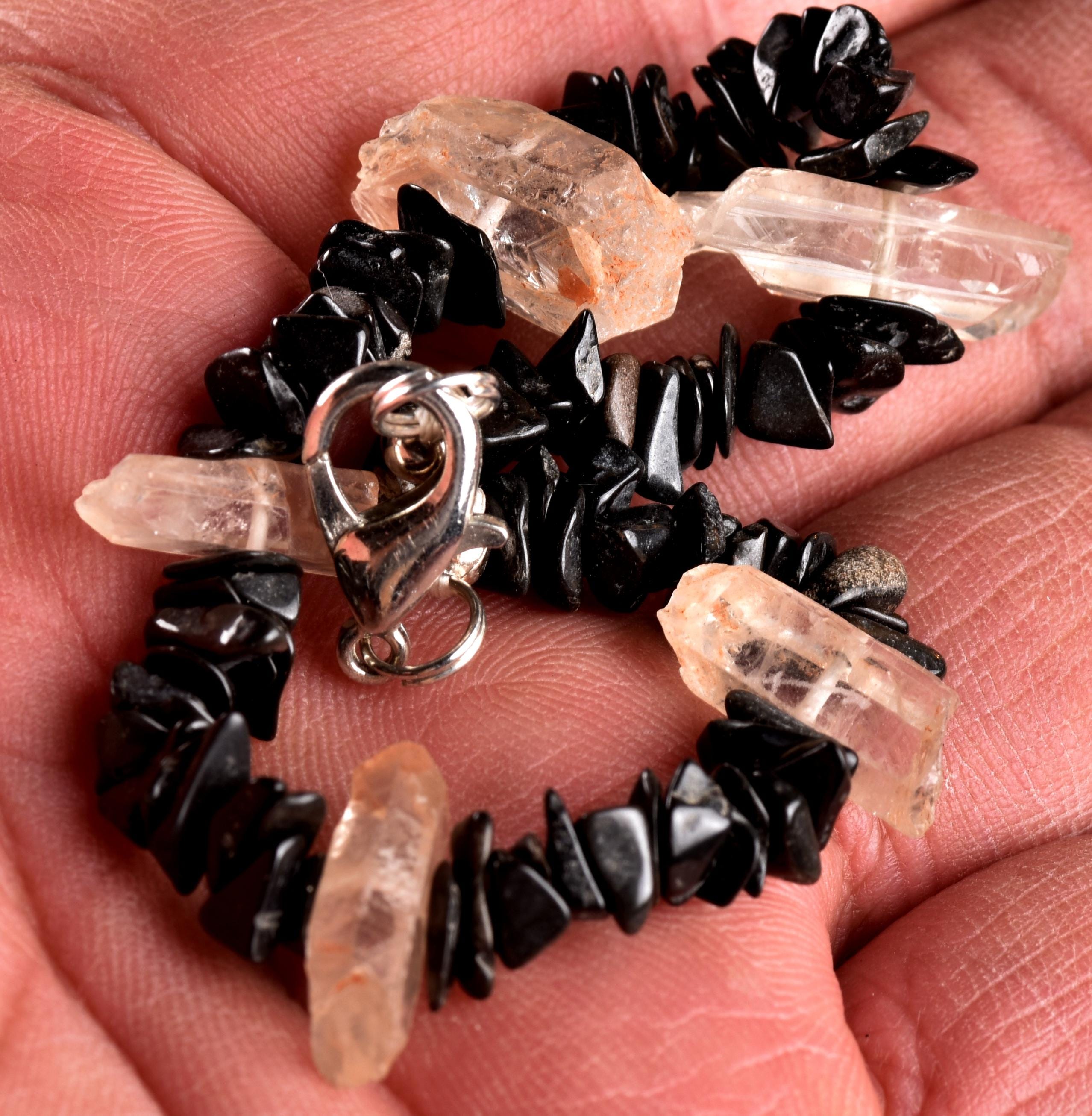 Rare mystical  black agate  with  Himalayan tiny points shaman protection good luck bracelet # 7087