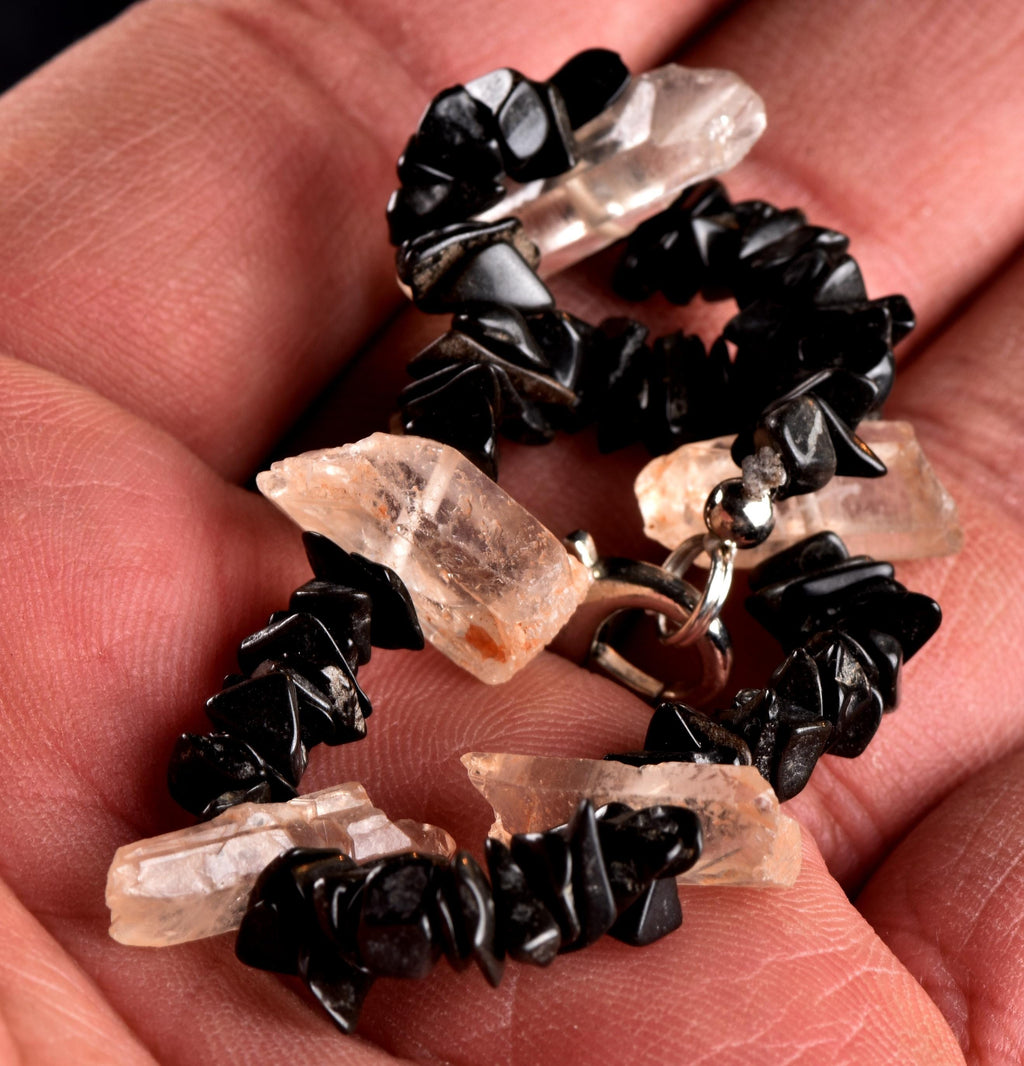 Rare mystical  black agate  with  Himalayan tiny points shaman protection good luck bracelet # 7087