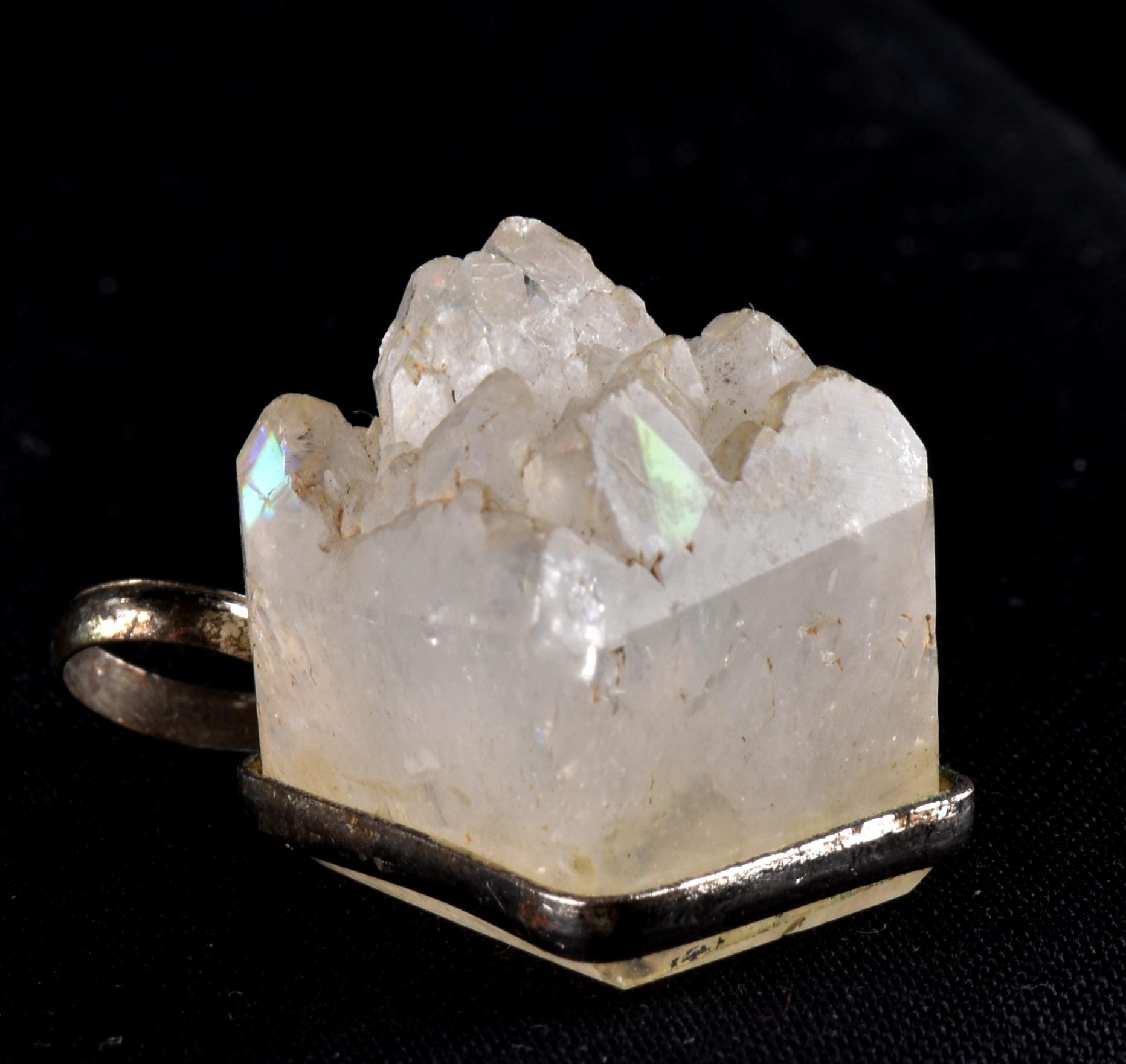 Beautiful ANANDALITE,Rainbow quartz,multi flash  pendant natural crystal from India. 7147