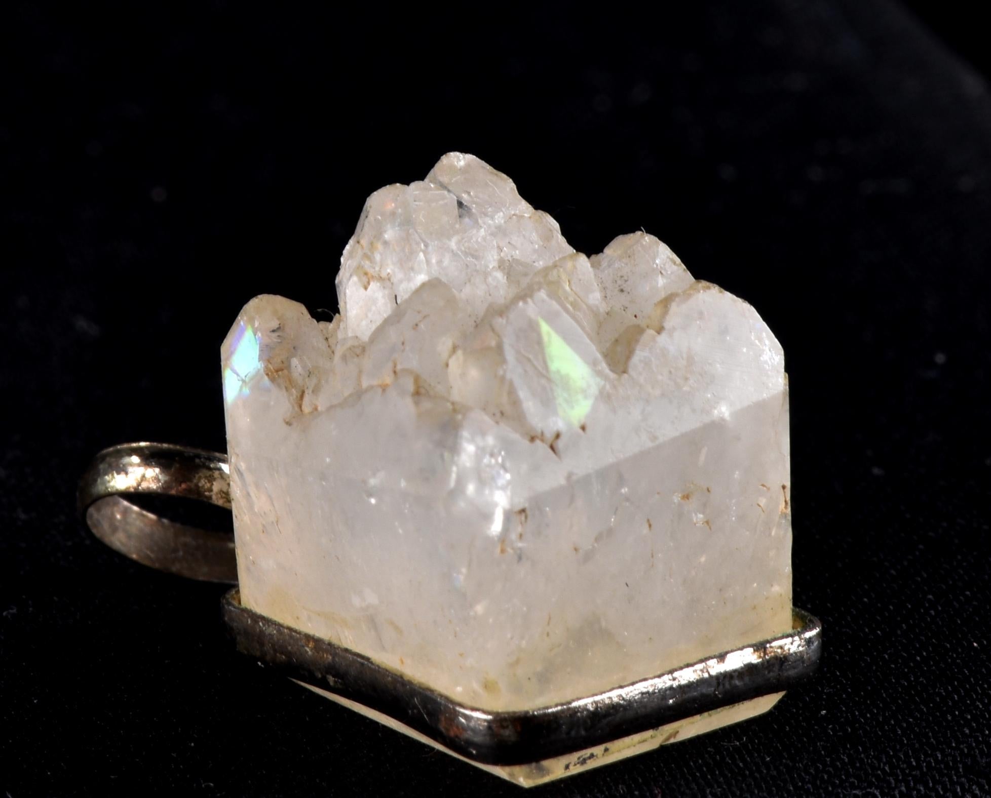 Beautiful ANANDALITE,Rainbow quartz,multi flash  pendant natural crystal from India. 7147