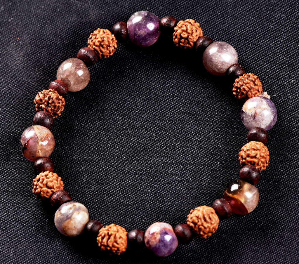 Super seven 7 melody stone bracelet with red sandalwood/rudrakha beads Purifies, balances energizes all of the Chakras and Auric bodies 7077