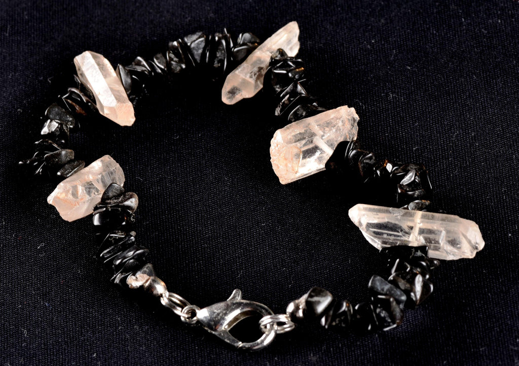 Rare mystical  black agate  with  Himalayan tiny points shaman protection good luck bracelet # 7087