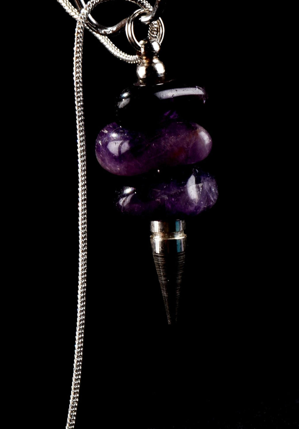 Amethyst pendulum / pendant with chain   Far-infrared radiation negative ion emission # 7129