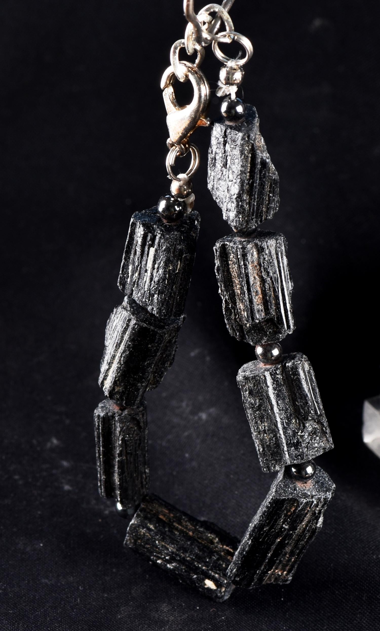 Black tourmaline raw natural free form bracelet remove negativity deflects radiation  7331