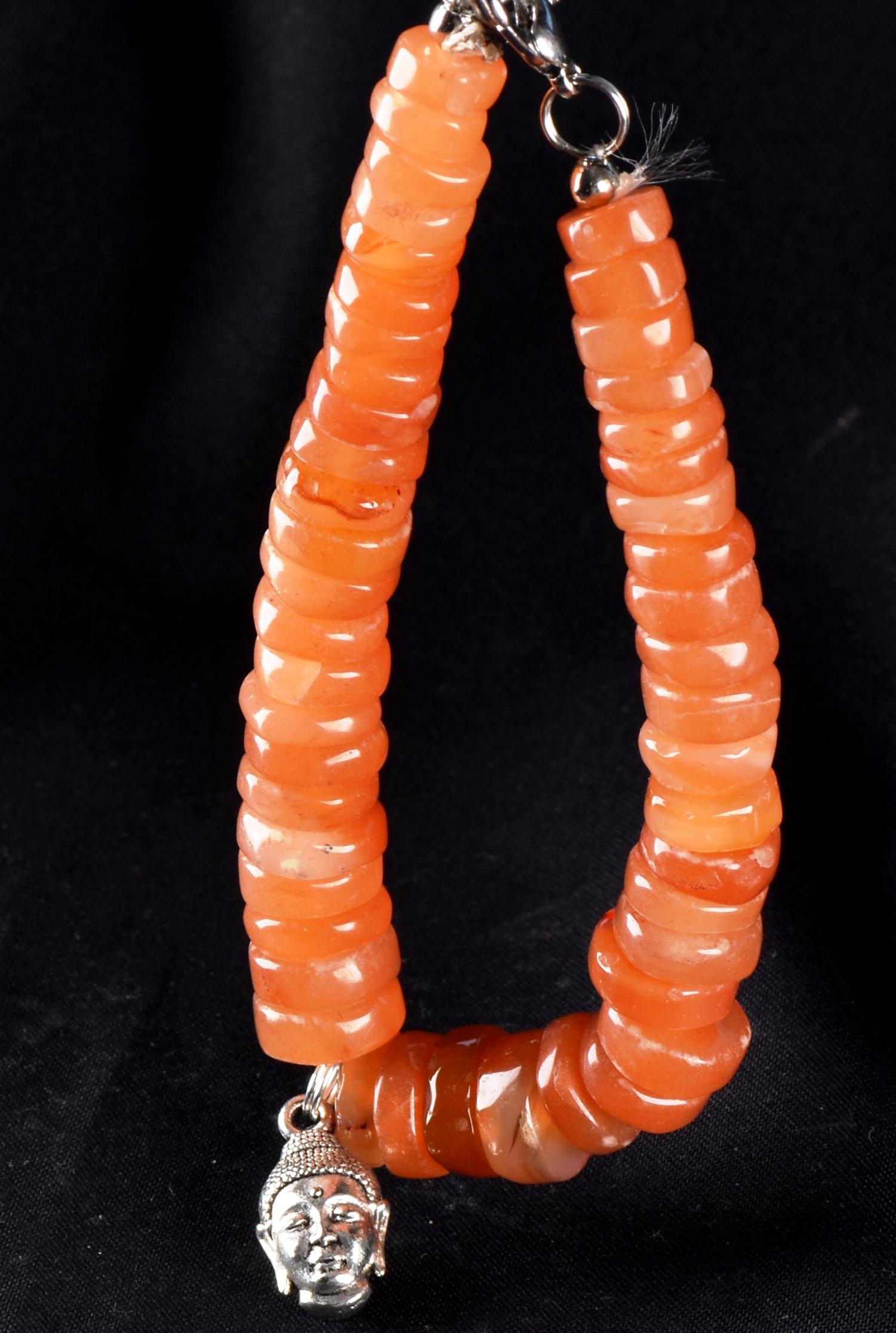 Rare mystical  carnelian button beads bracelet with  Buddha shaman protection good luck bracelet # 7333