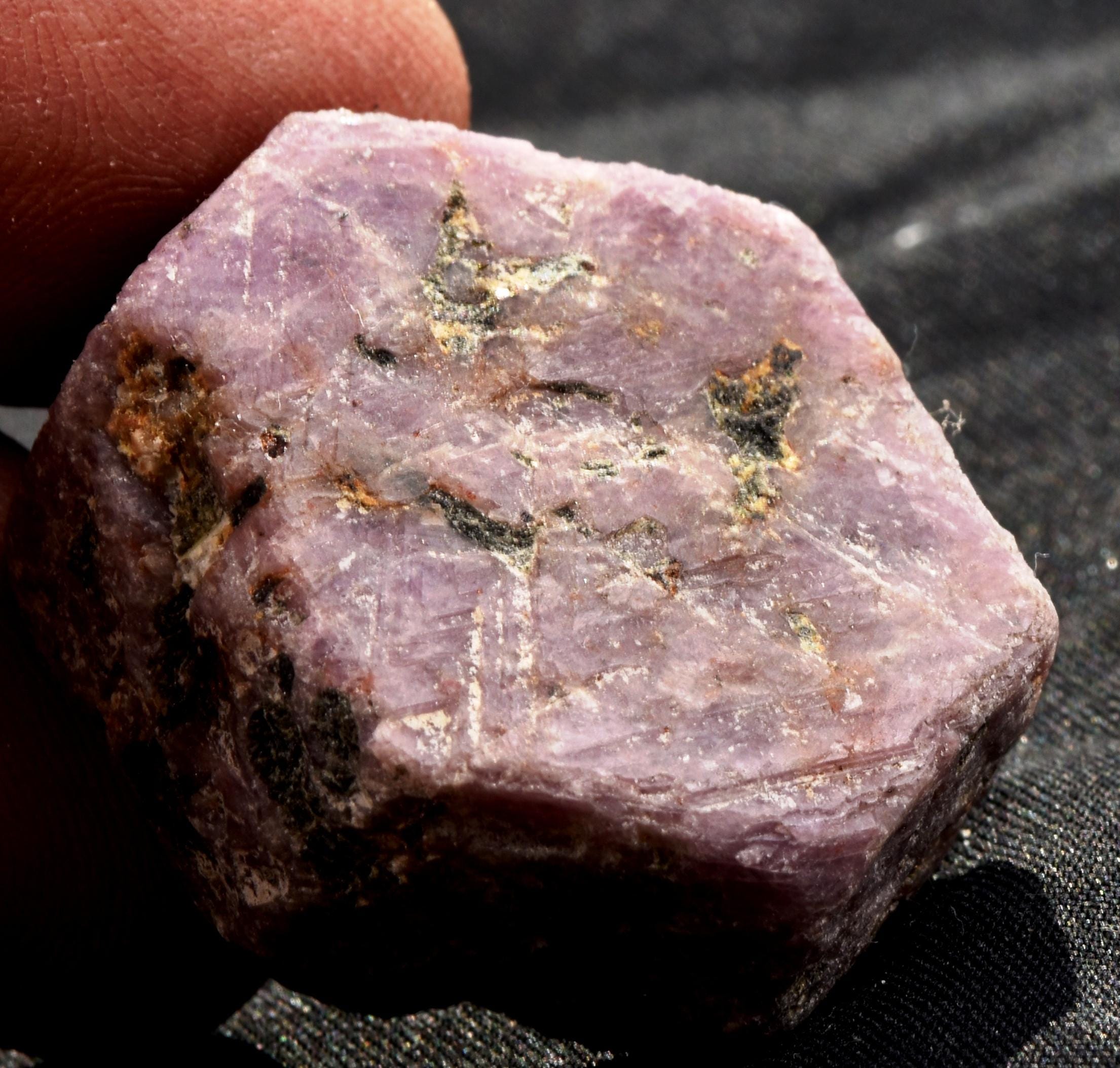 Ruby hexagonal corundum record keeper with black tourmaline in natural form #7418