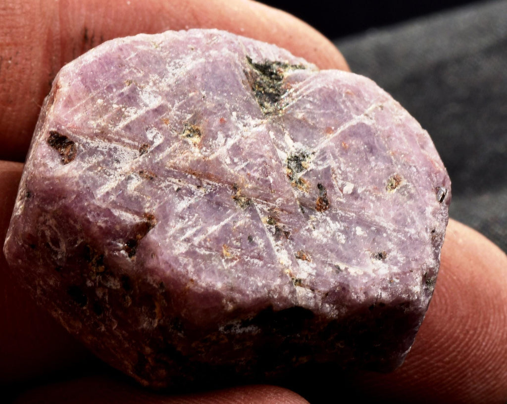 Ruby hexagonal corundum record keeper with black tourmaline in natural form #7410