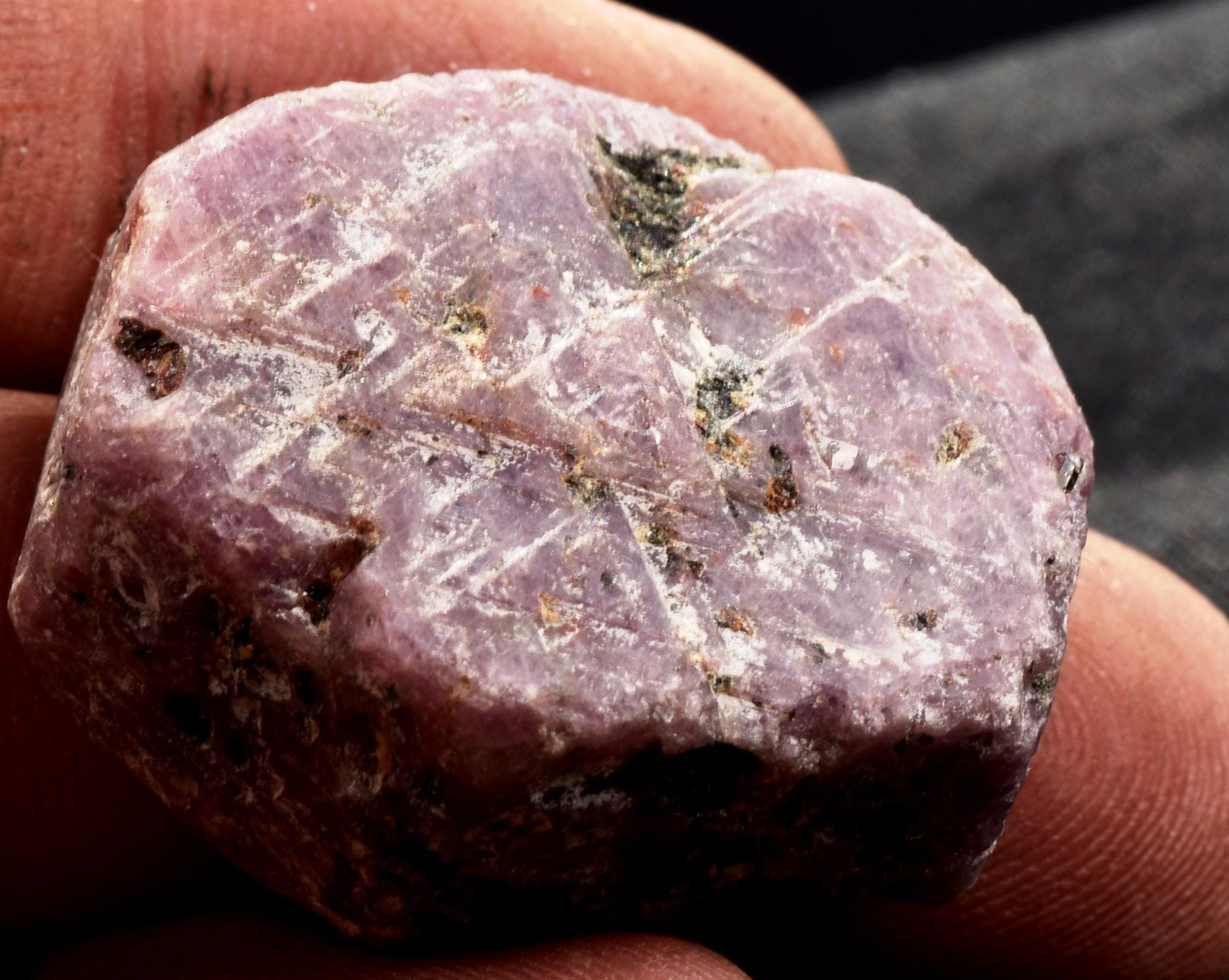 Ruby hexagonal corundum record keeper with black tourmaline in natural form #7410