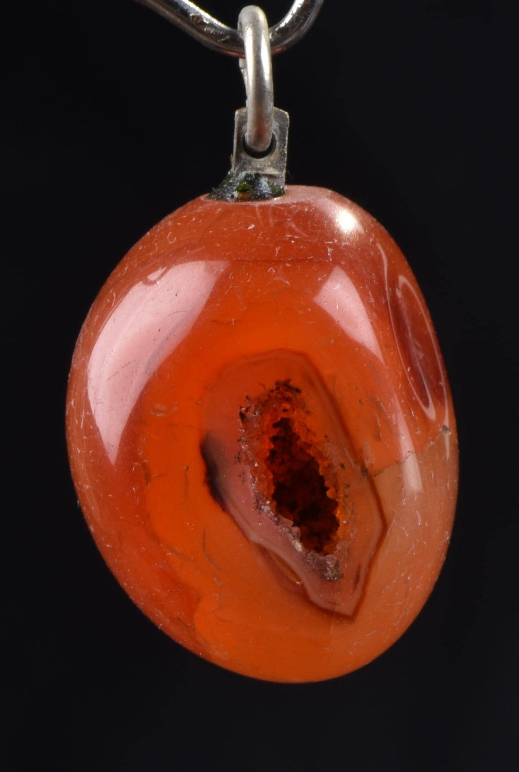 old  Mystic pink Carnelian tumble  with cave pendant for strength courage creativity Carnelian  for strength 7496