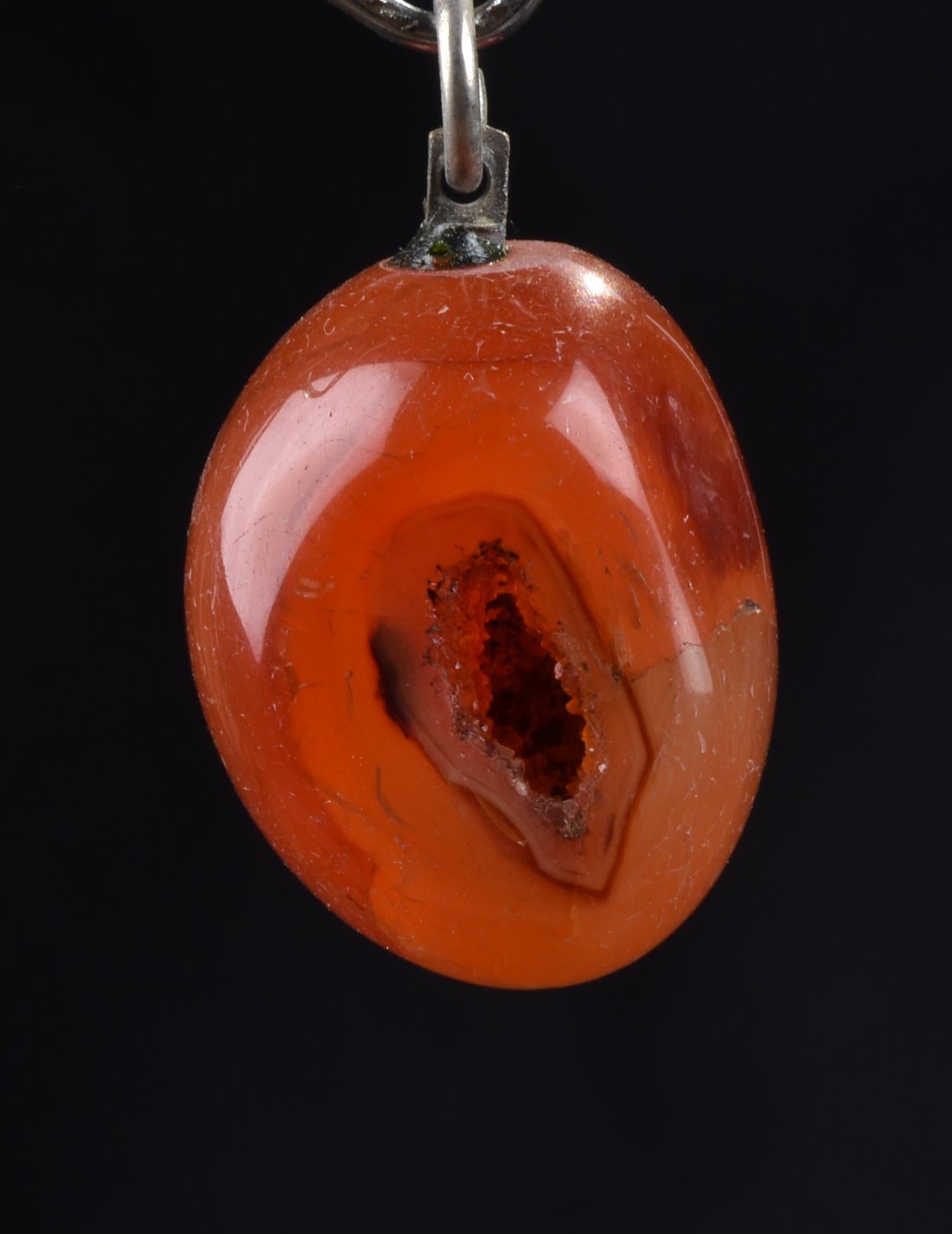 old  Mystic pink Carnelian tumble  with cave pendant for strength courage creativity Carnelian  for strength 7496