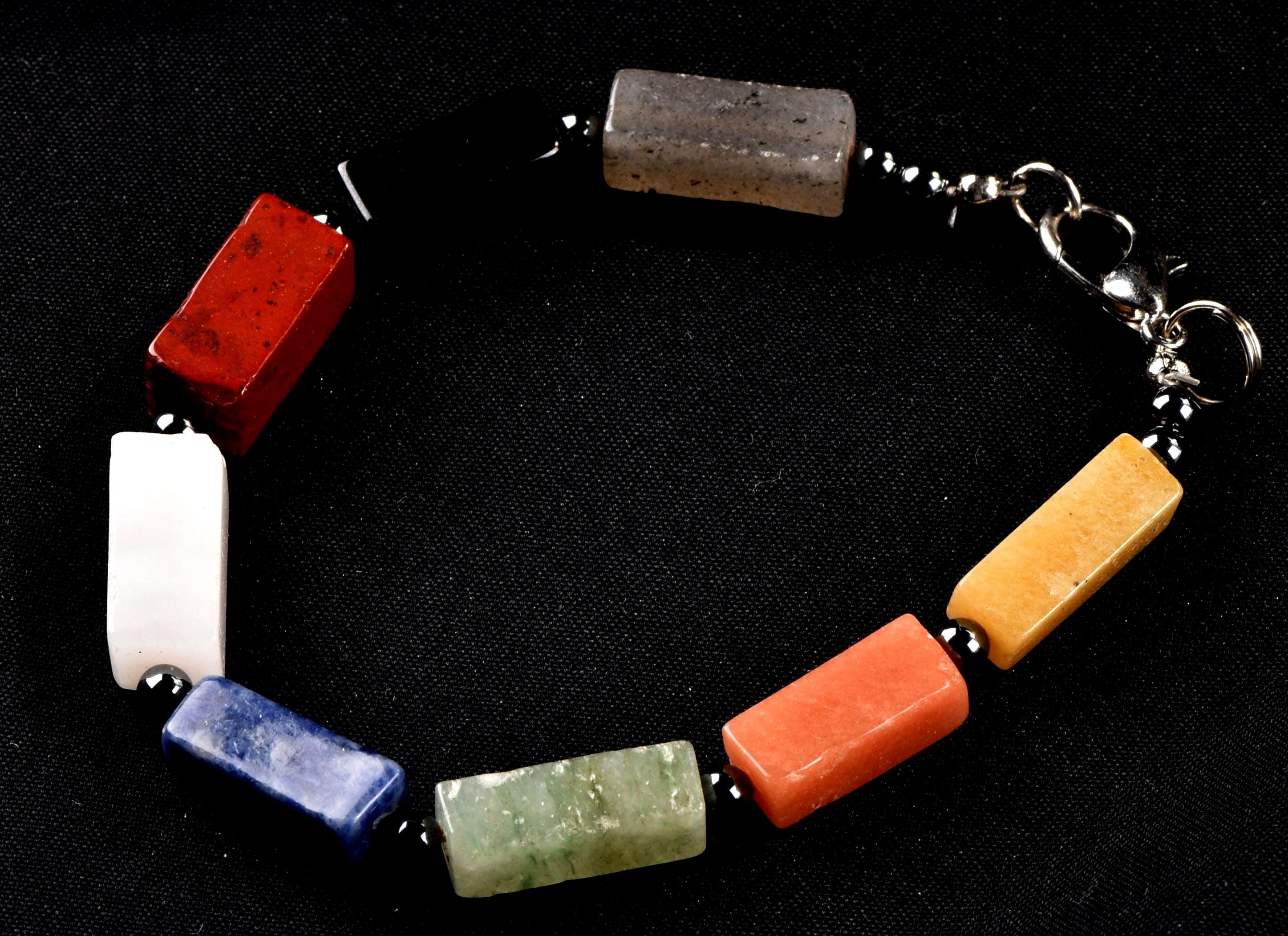 semi precious multi  gem stone seven chakra golden healer  bracelet #6834