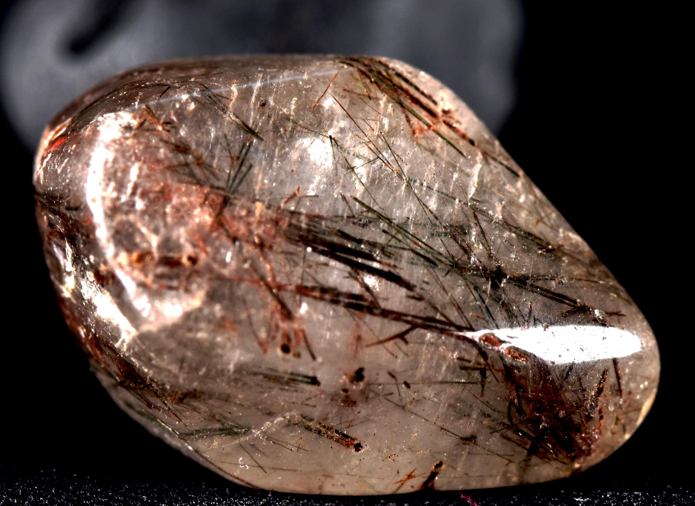Black/brown rutile in Quartz tumble bringing emotional stability # 7320