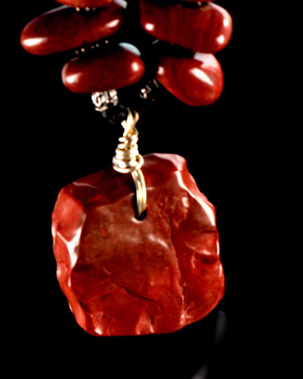 Red jasper necklace transmuting emotional, mental and physical pain,   7707