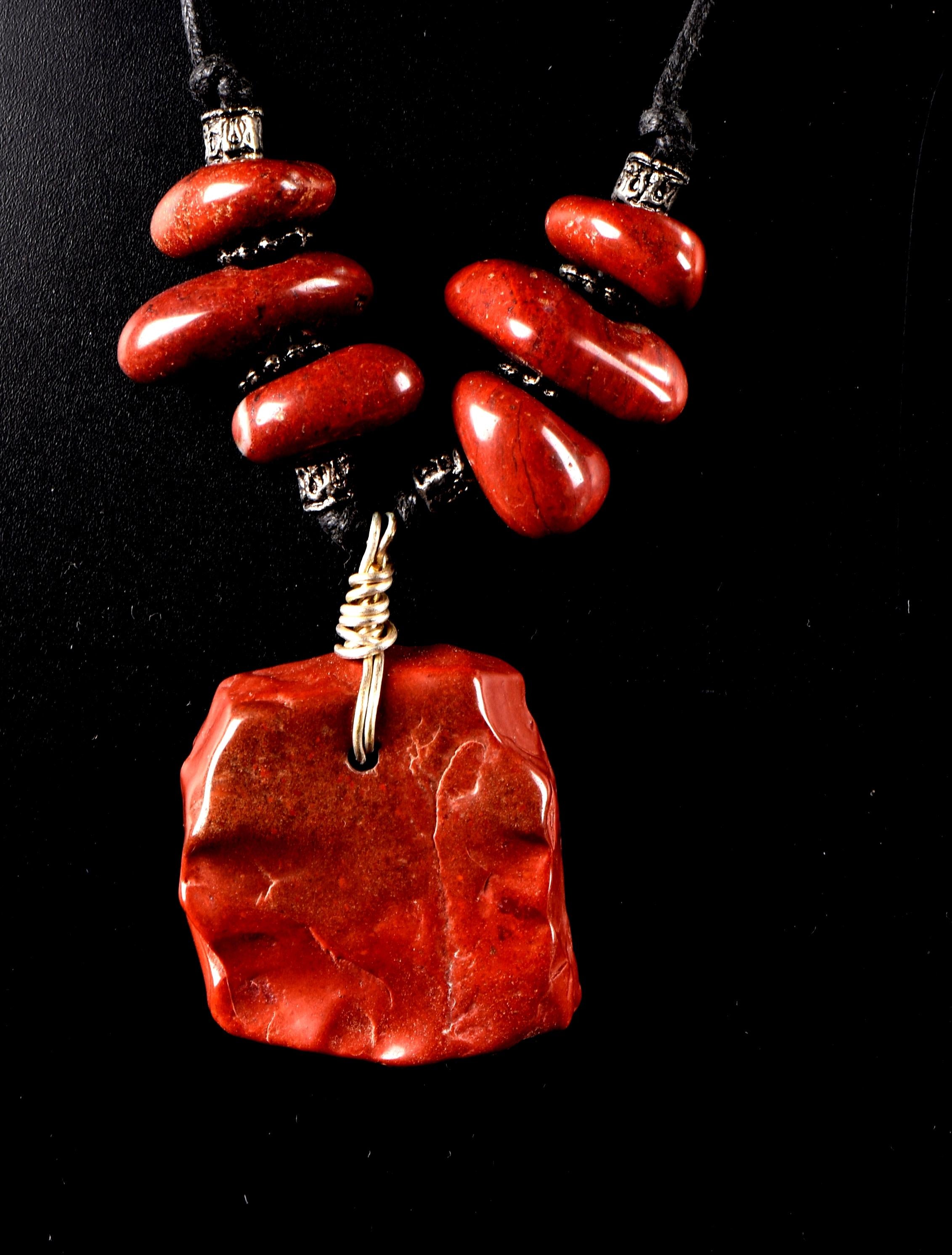 Red jasper necklace transmuting emotional, mental and physical pain,   7707