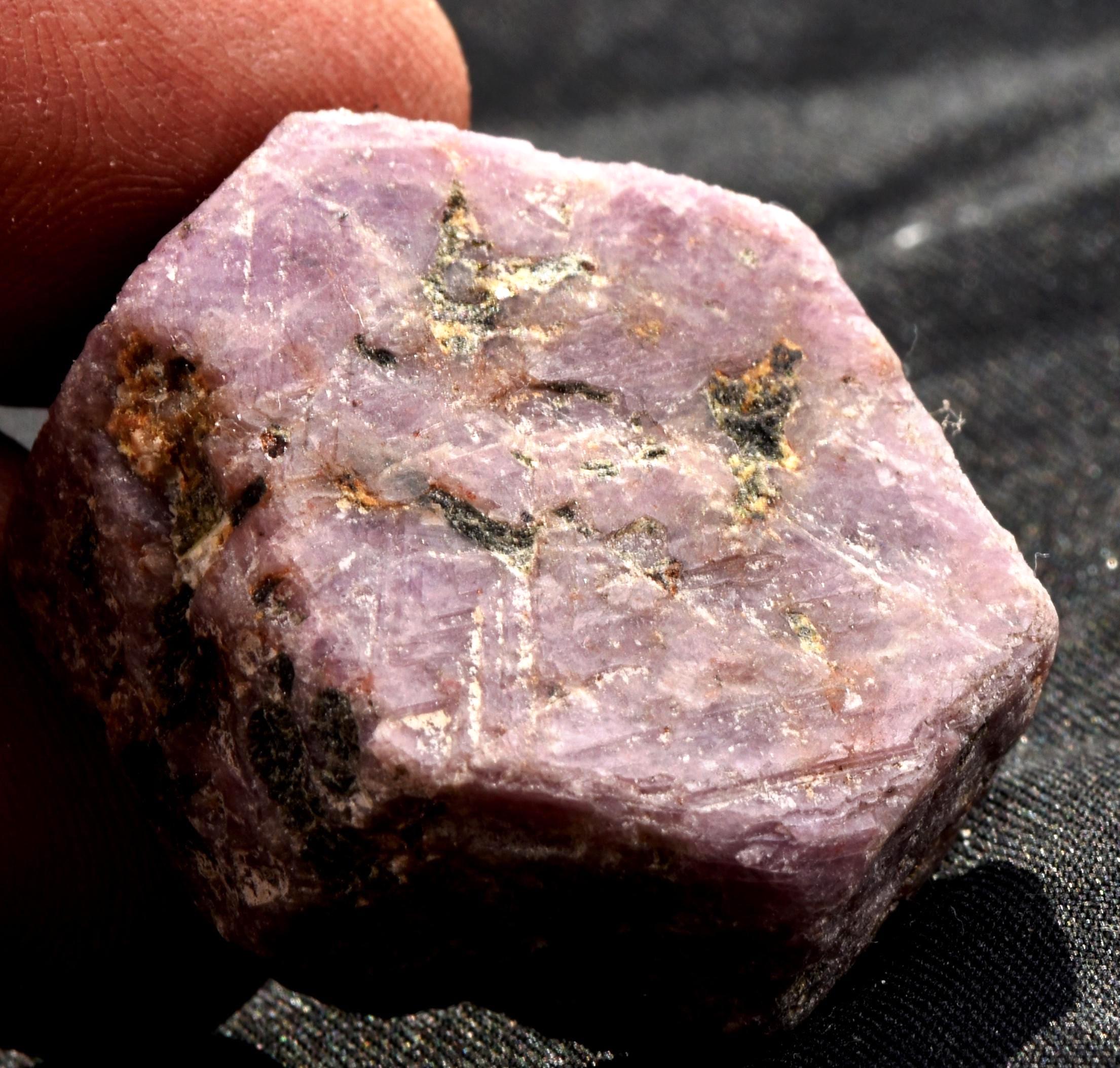 Ruby hexagonal corundum record keeper with black tourmaline in natural form #7410