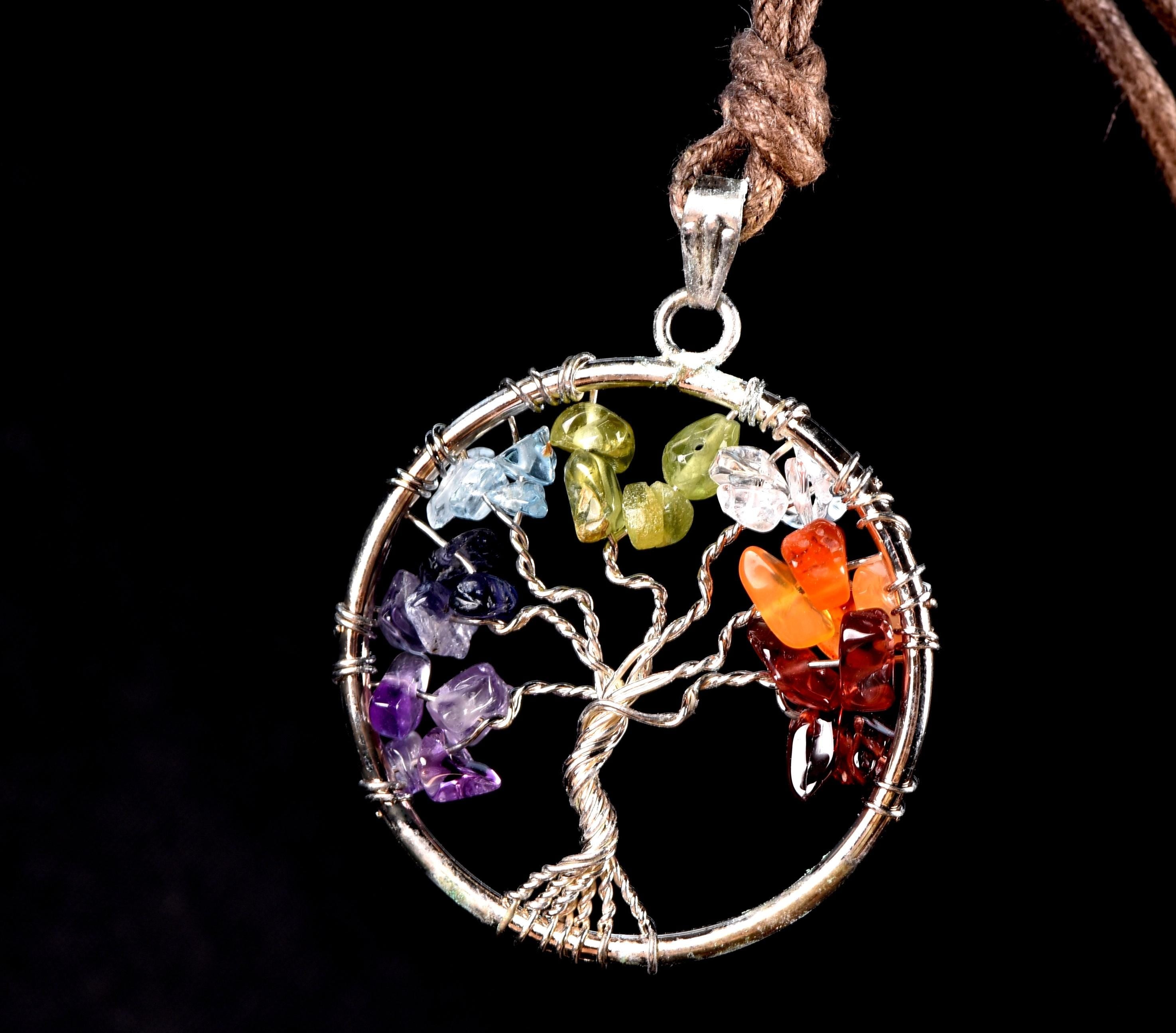 Satyaloka  ,multi gem tree of life pendant with cotton cord # 7759