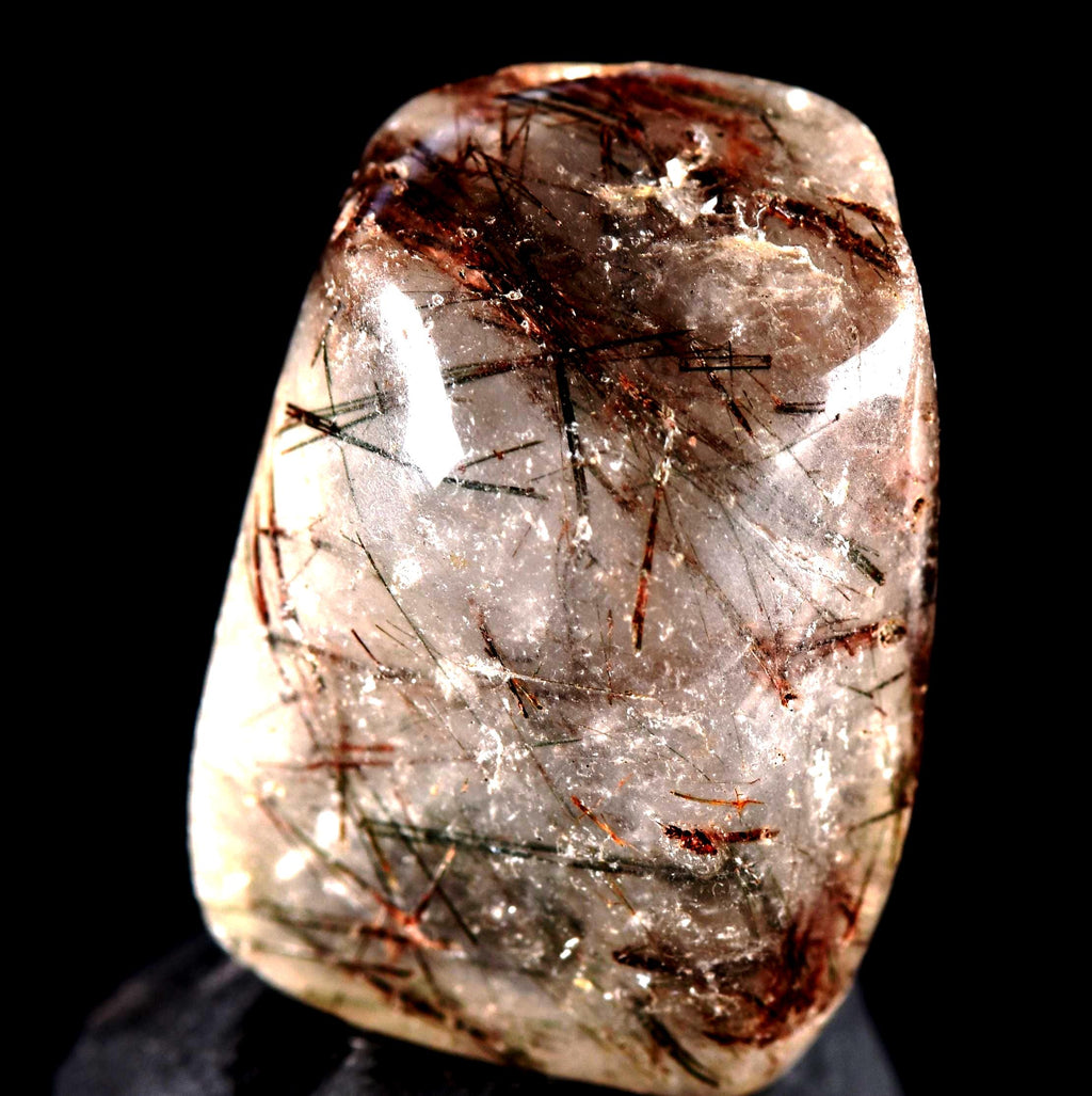 Black/brown rutile in Quartz tumble bringing emotional stability # 7320