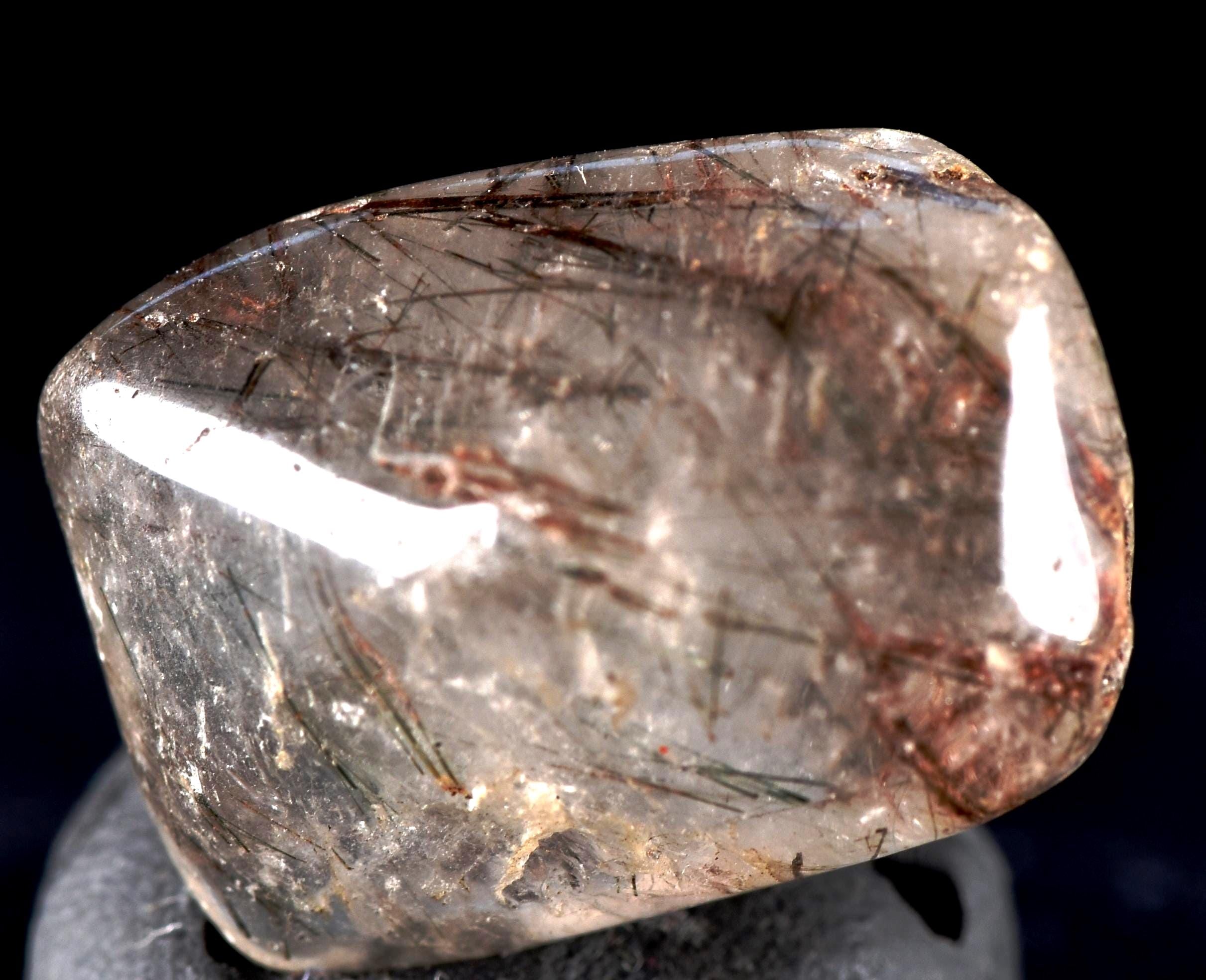 Black/brown rutile in Quartz tumble bringing emotional stability # 7320