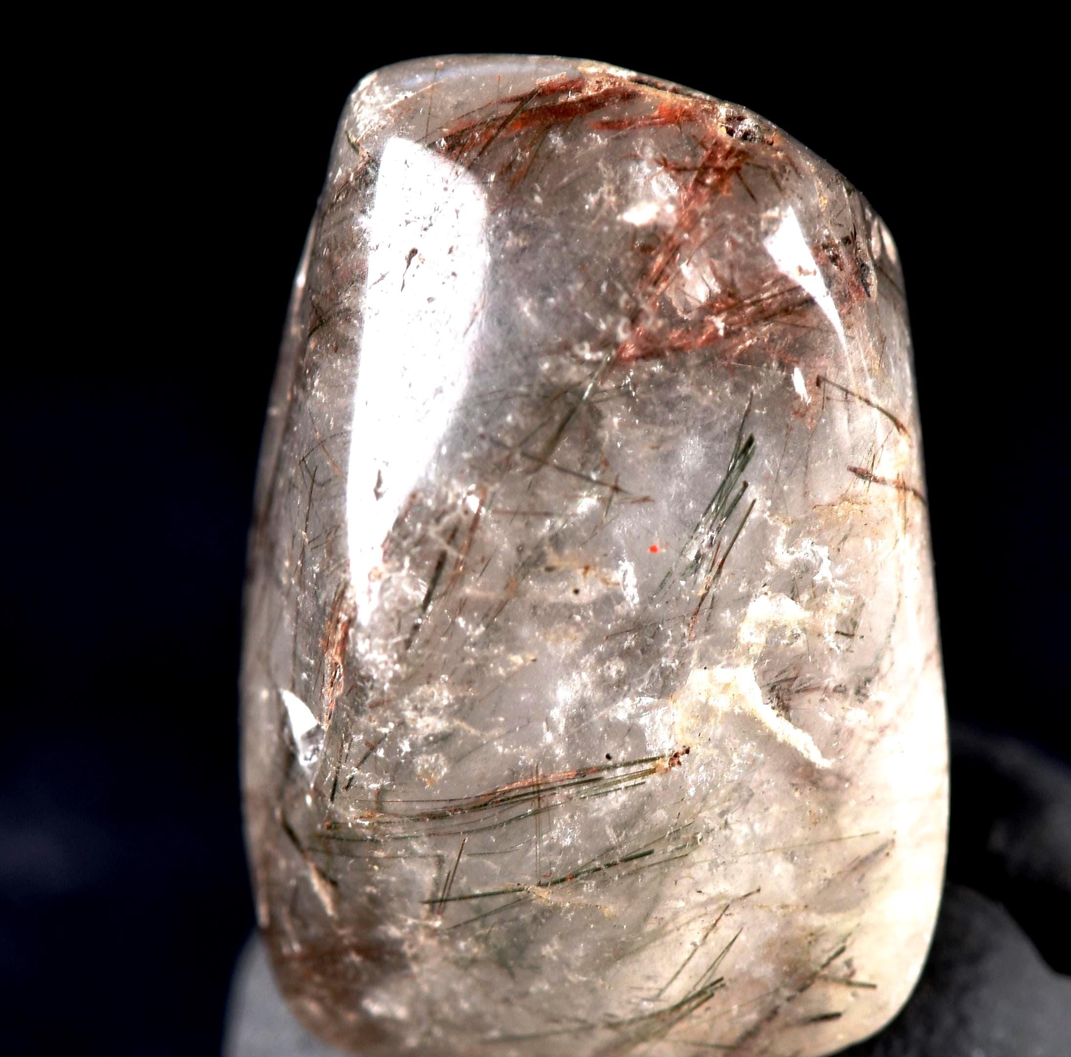 Black/brown rutile in Quartz tumble bringing emotional stability # 7320