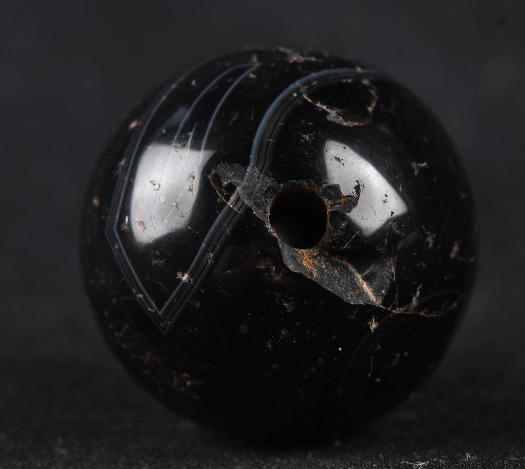 Mystic old  black Sulemani  stone/dzi bead / bhaisajyaguru  shaman ''eye of horus'' protection reach patina  #7815
