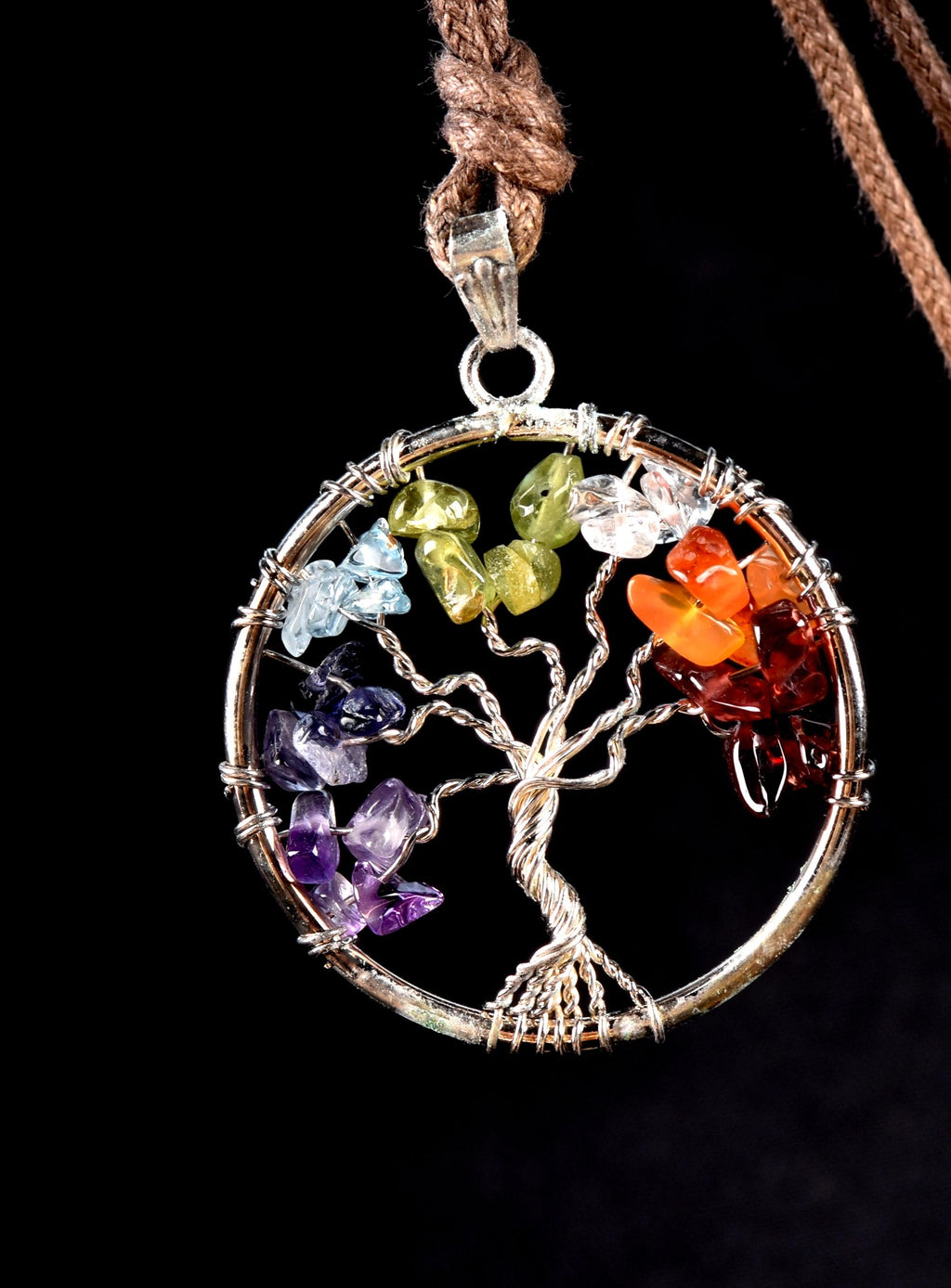 Satyaloka  ,multi gem tree of life pendant with cotton cord # 7759