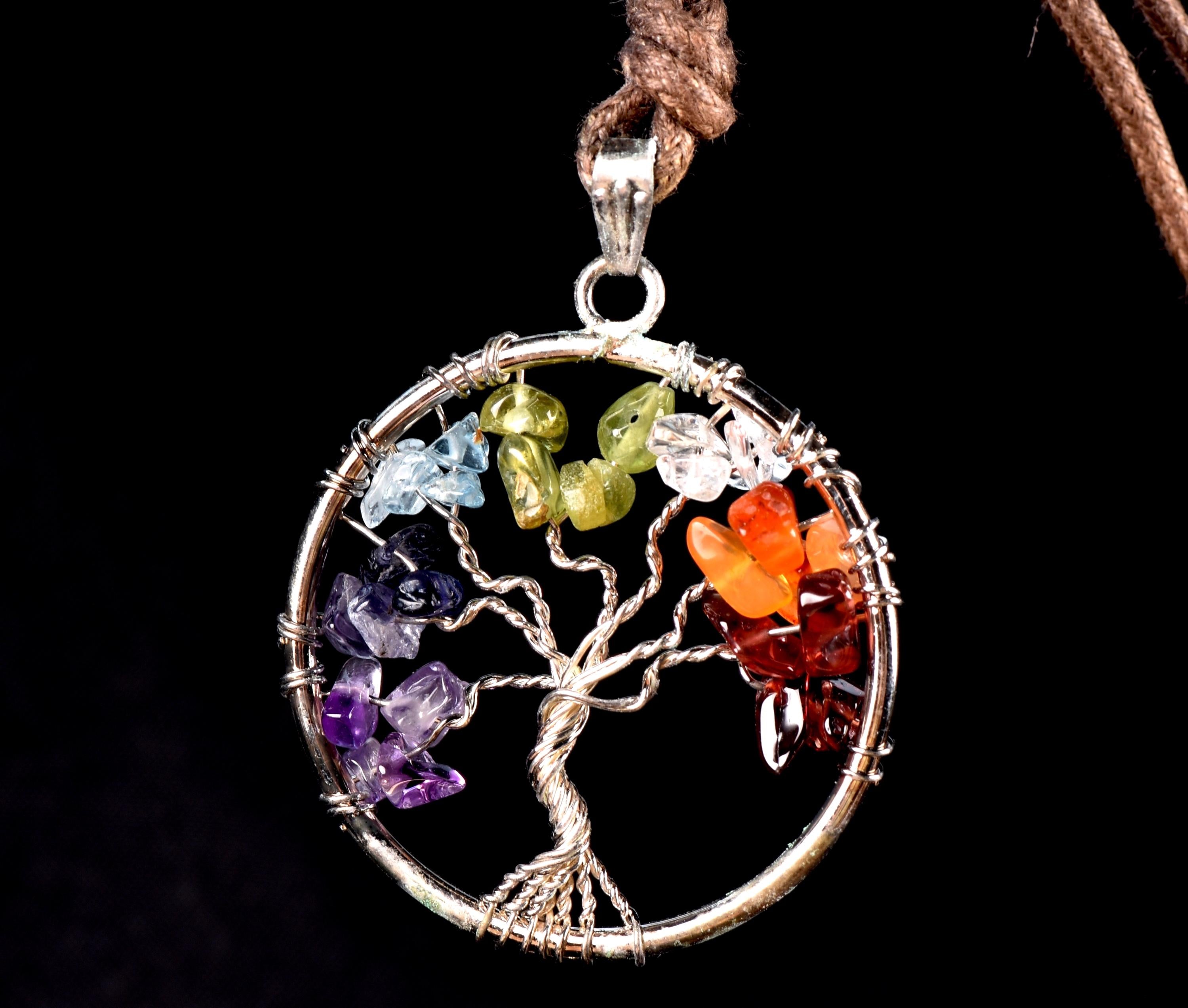 Satyaloka  ,multi gem tree of life pendant with cotton cord # 7759