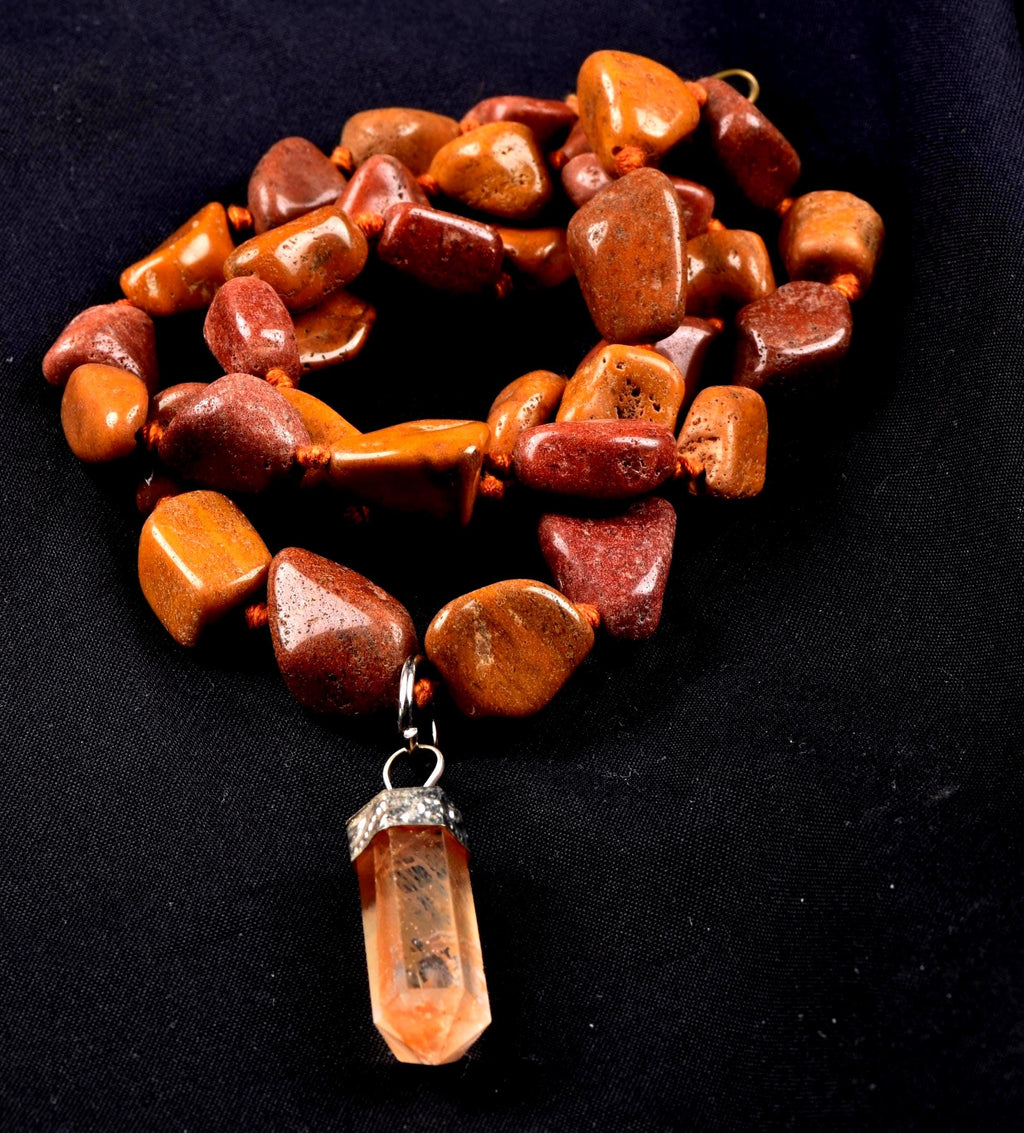 Red/yellow  jasper  necklace with Himalayan agnitite  pendant, transmuting emotional, mental and physical pain #7623