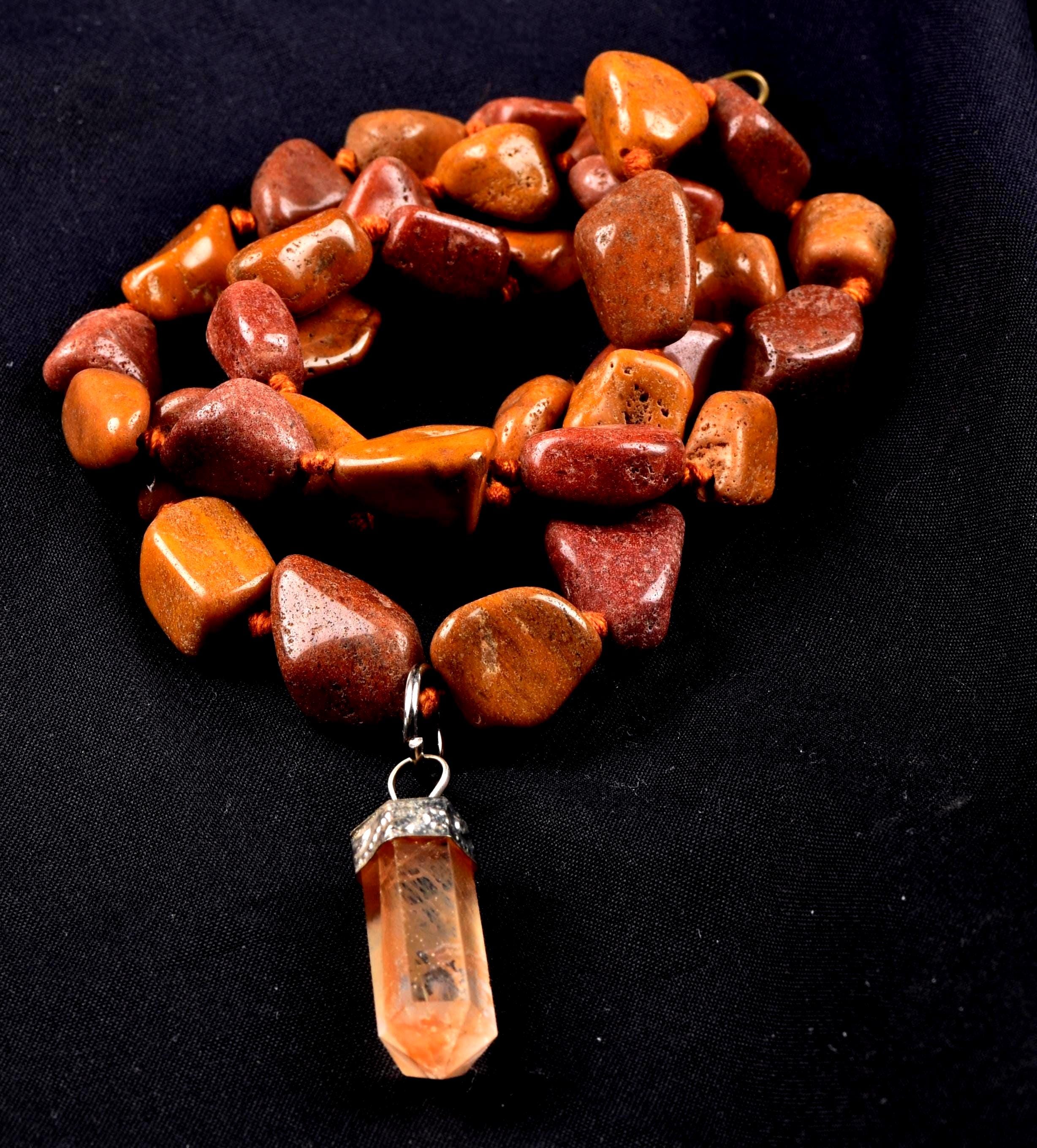 Red/yellow  jasper  necklace with Himalayan agnitite  pendant, transmuting emotional, mental and physical pain #7623