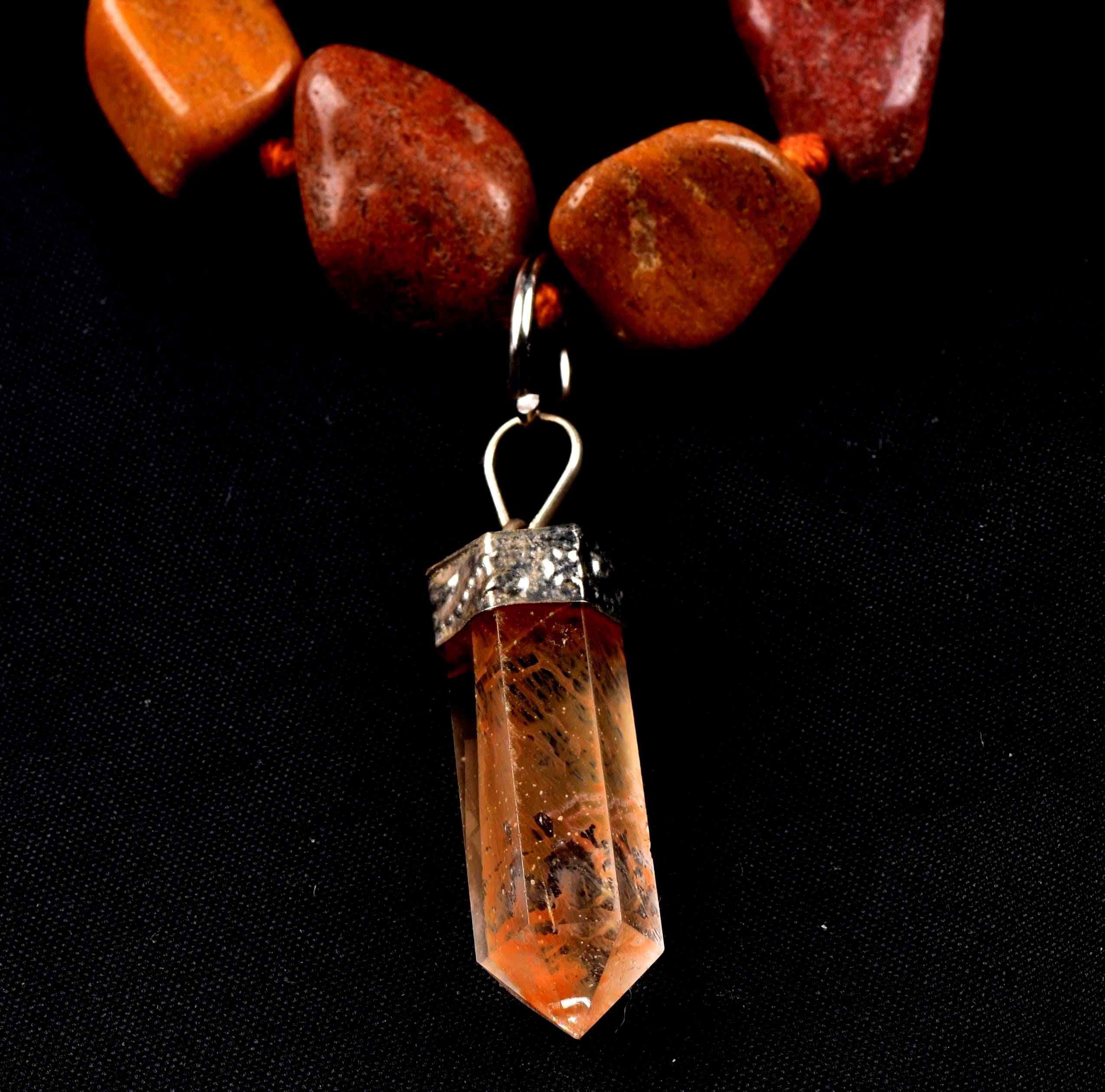 Red/yellow  jasper  necklace with Himalayan agnitite  pendant, transmuting emotional, mental and physical pain #7623