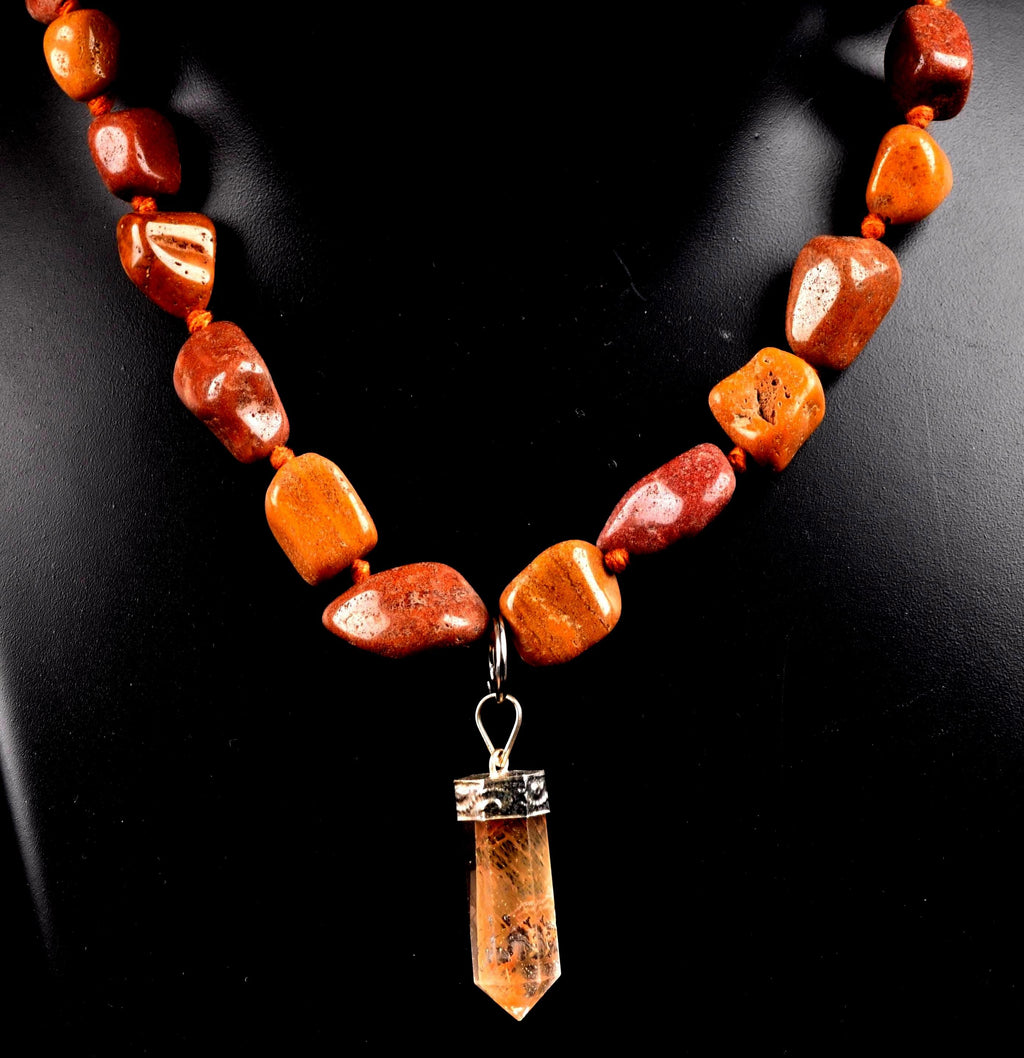 Red/yellow  jasper  necklace with Himalayan agnitite  pendant, transmuting emotional, mental and physical pain #7623