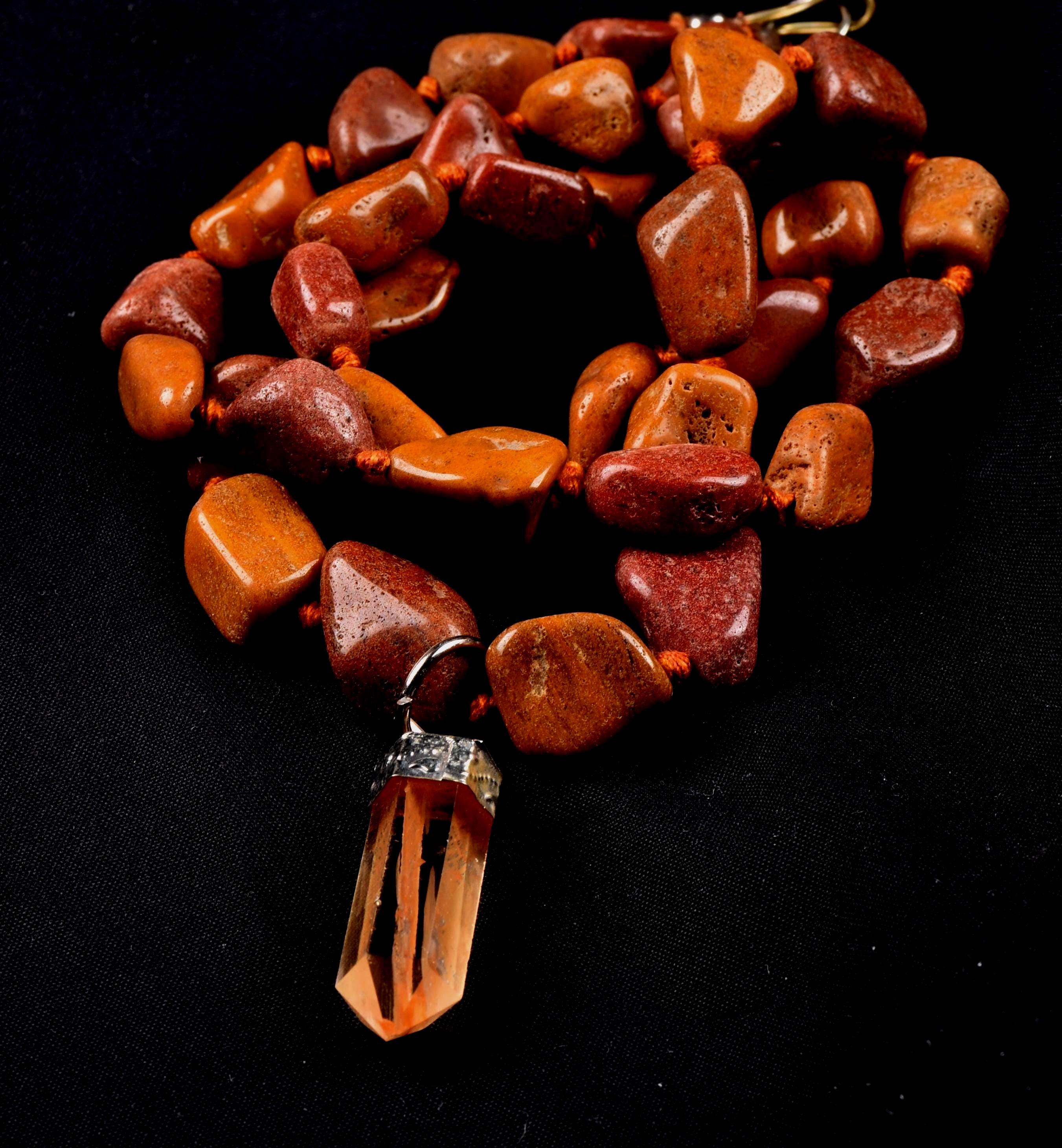 Red/yellow  jasper  necklace with Himalayan agnitite  pendant, transmuting emotional, mental and physical pain #7623