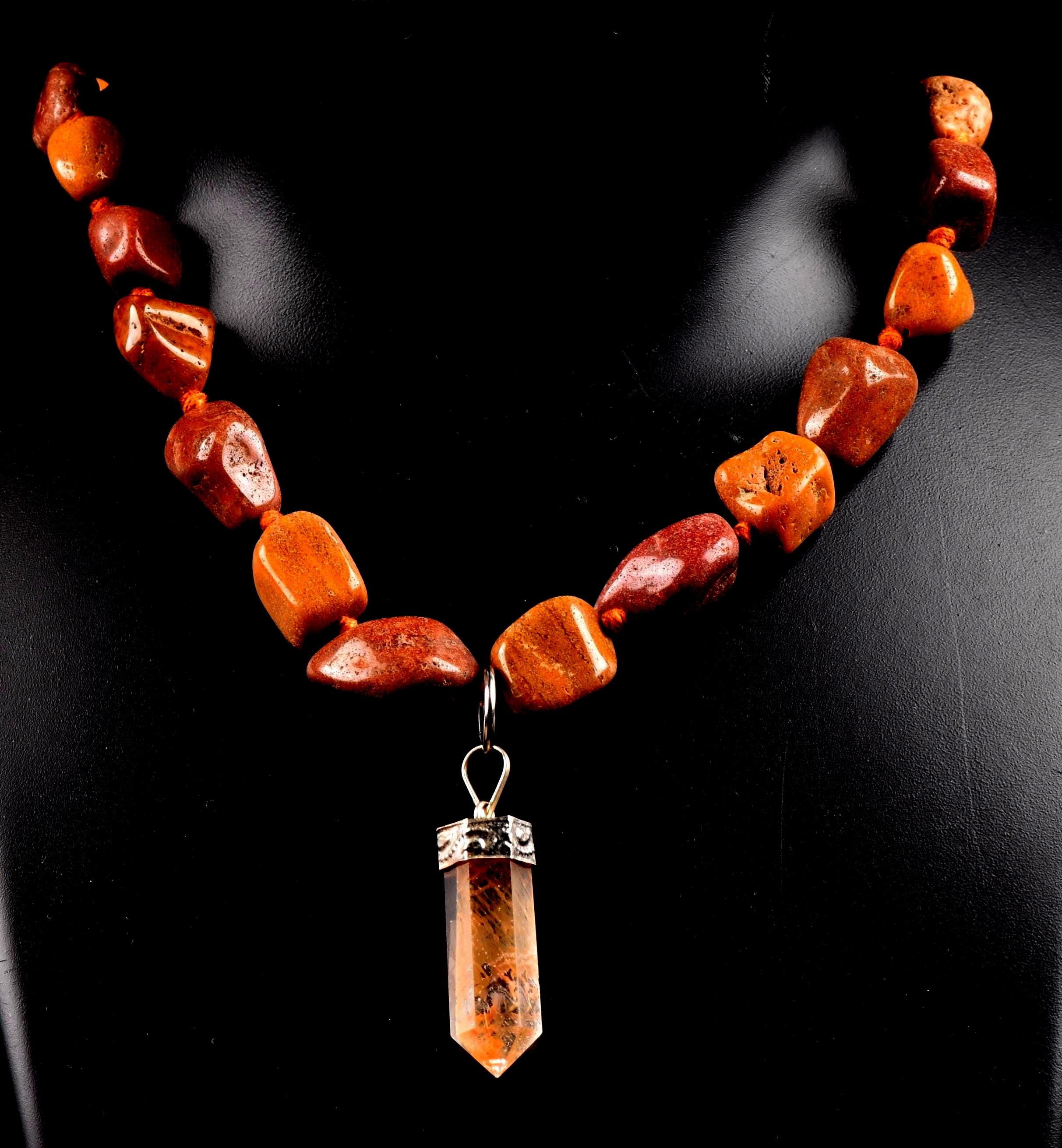 Red/yellow  jasper  necklace with Himalayan agnitite  pendant, transmuting emotional, mental and physical pain #7623
