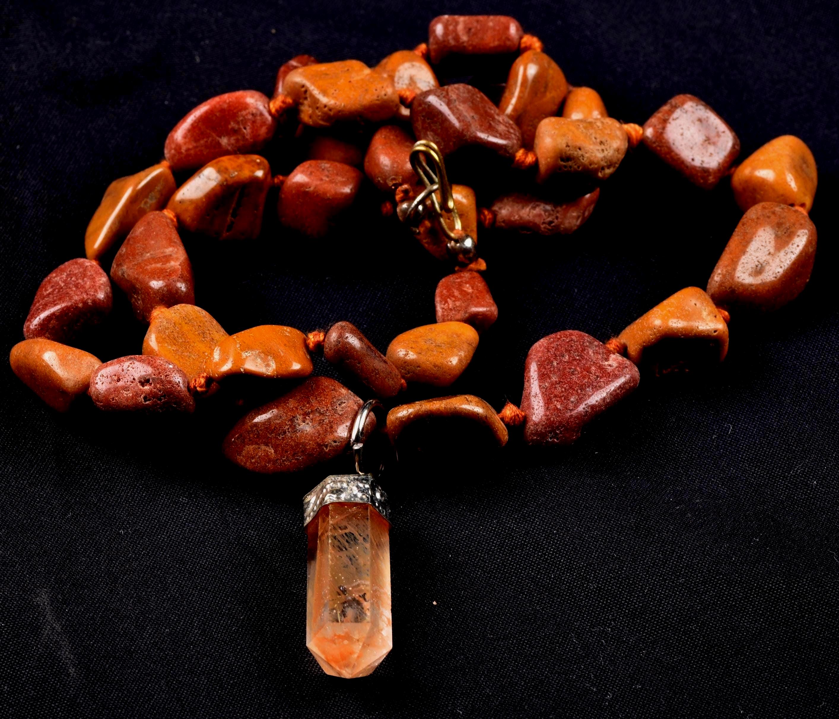 Red/yellow  jasper  necklace with Himalayan agnitite  pendant, transmuting emotional, mental and physical pain #7623