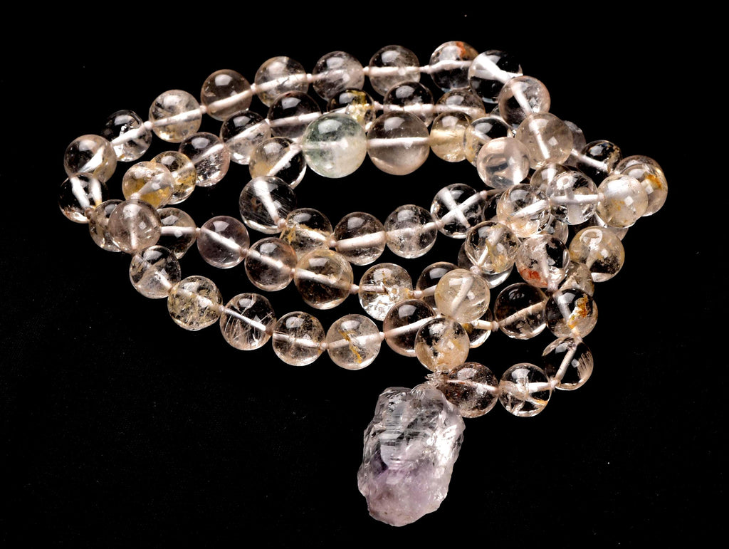 Satyaloka ,golden healer  beads necklace with satyaloka amethyst hue  pendant  synergy 12  #7775