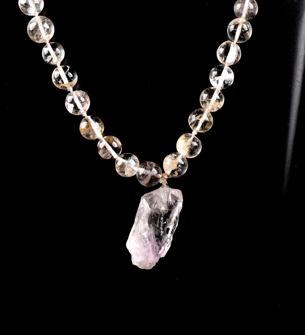 Satyaloka ,golden healer  beads necklace with satyaloka amethyst hue  pendant  synergy 12  #7775