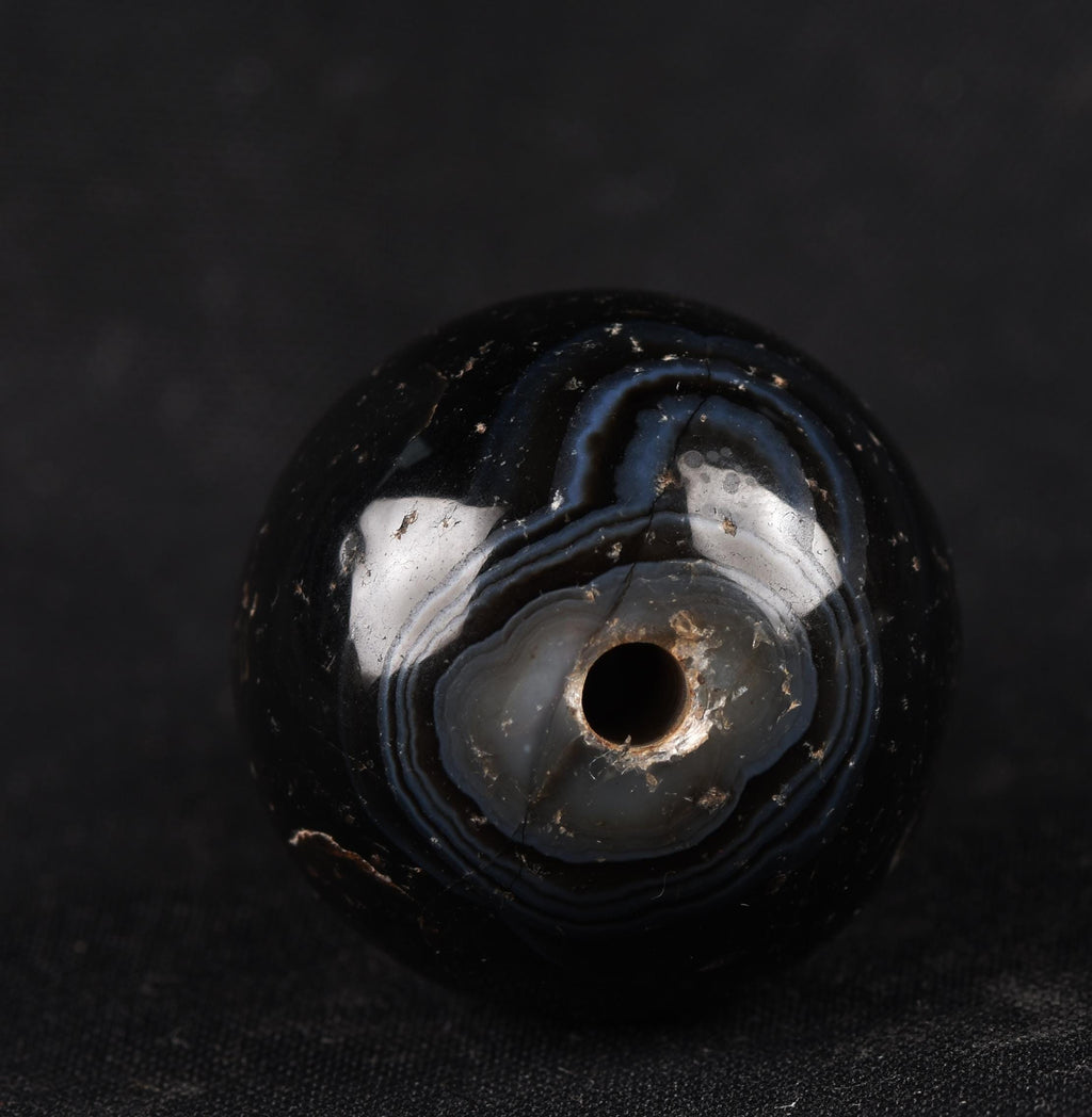Mystic old  black Sulemani  stone/dzi bead / bhaisajyaguru  shaman ''eye of horus'' protection reach patina  #7815