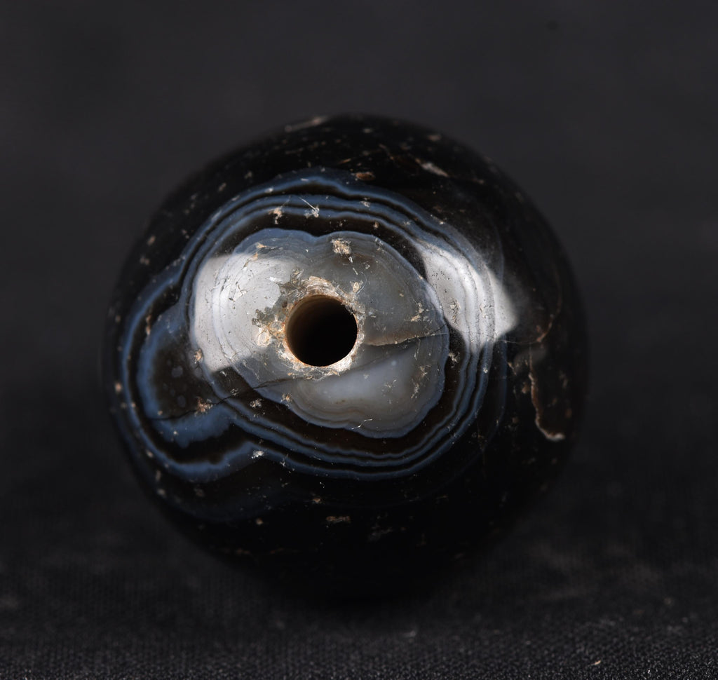 Mystic old  black Sulemani  stone/dzi bead / bhaisajyaguru  shaman ''eye of horus'' protection reach patina  #7815
