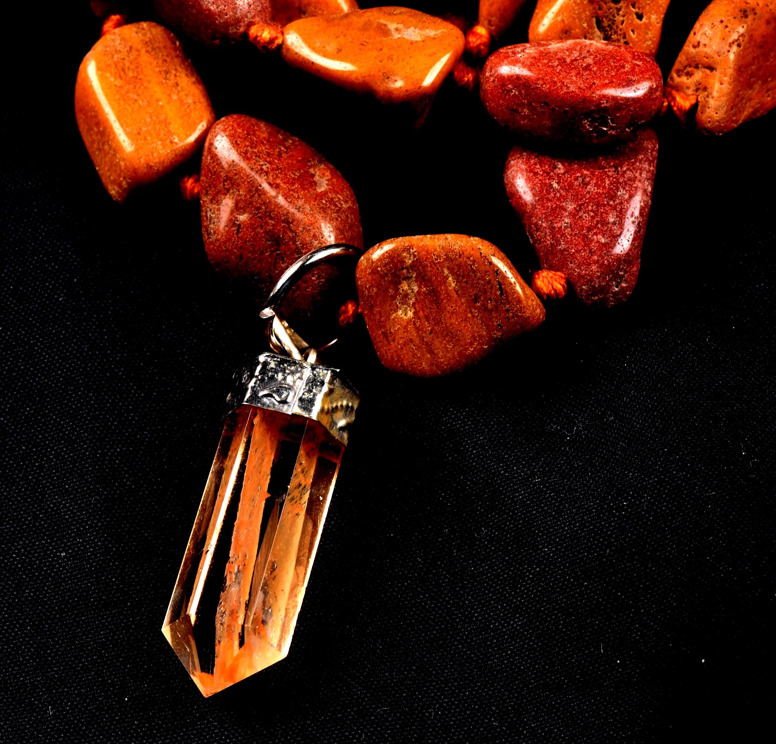 Red/yellow  jasper  necklace with Himalayan agnitite  pendant, transmuting emotional, mental and physical pain #7623