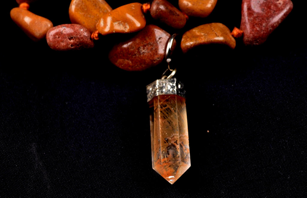 Red/yellow  jasper  necklace with Himalayan agnitite  pendant, transmuting emotional, mental and physical pain #7623