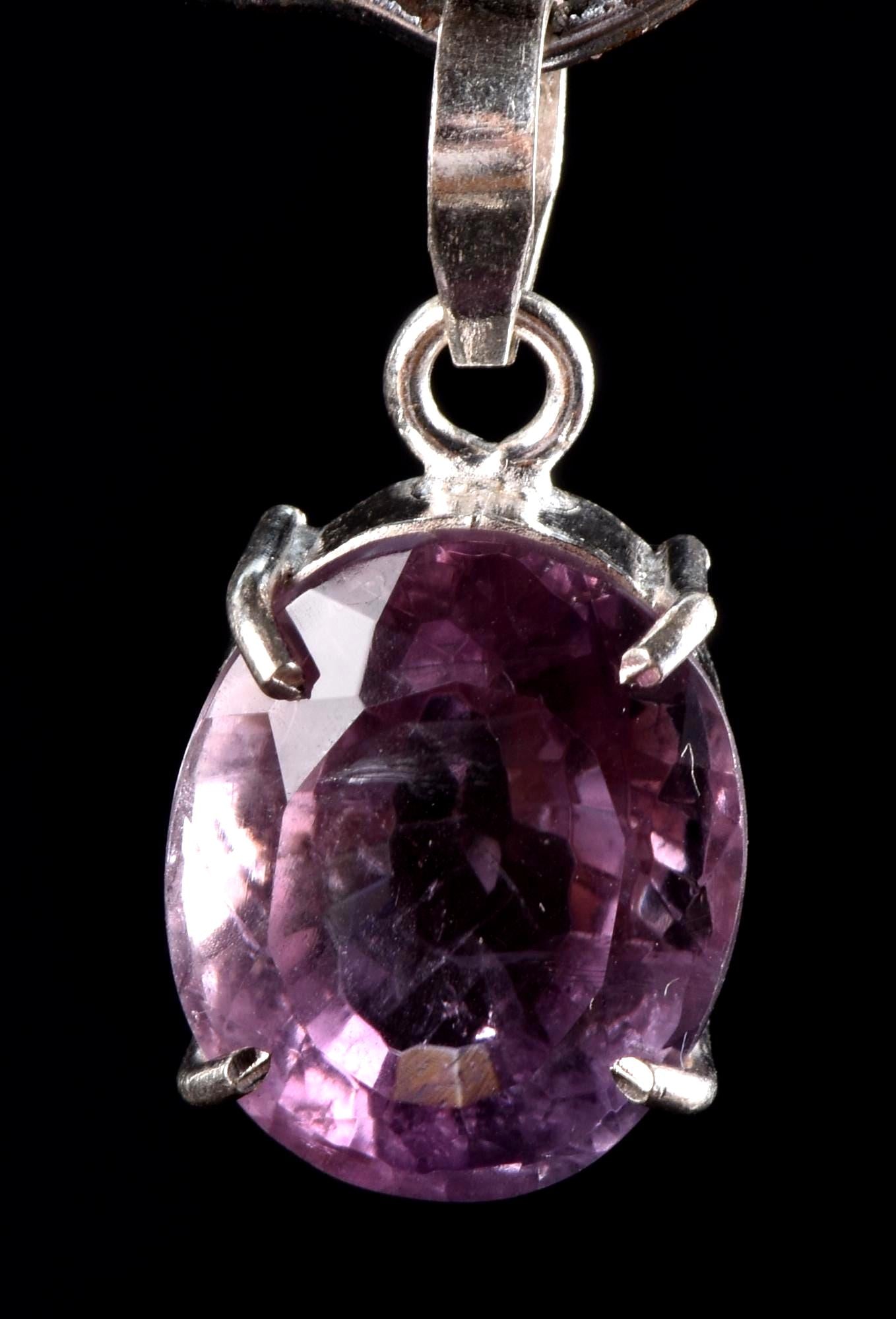 Amethyst sterling silver faceted pendant   Far-infrared radiation negative ion emission #6661