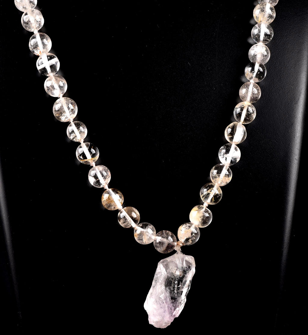 Satyaloka ,golden healer  beads necklace with satyaloka amethyst hue  pendant  synergy 12  #7775
