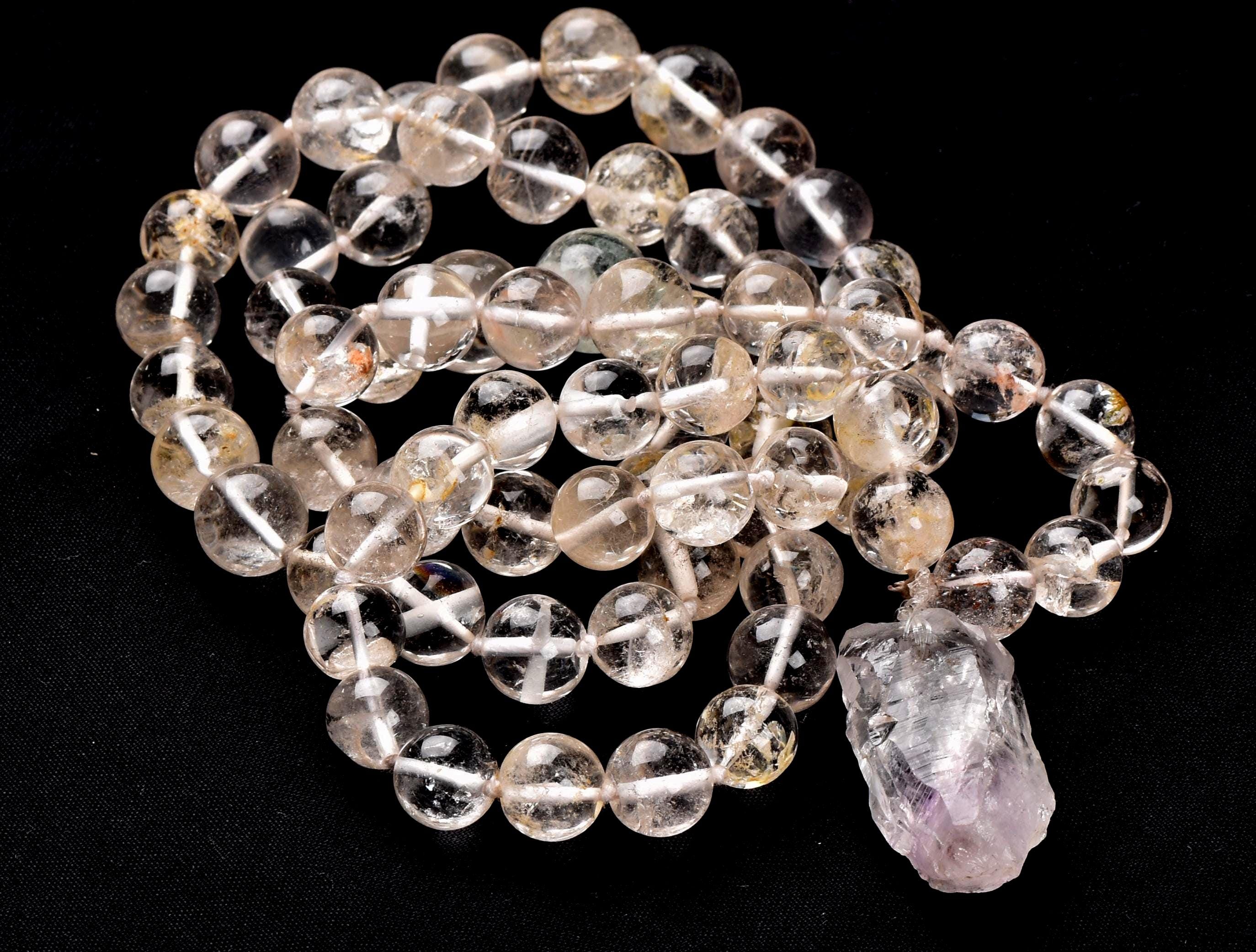 Satyaloka ,golden healer  beads necklace with satyaloka amethyst hue  pendant  synergy 12  #7775