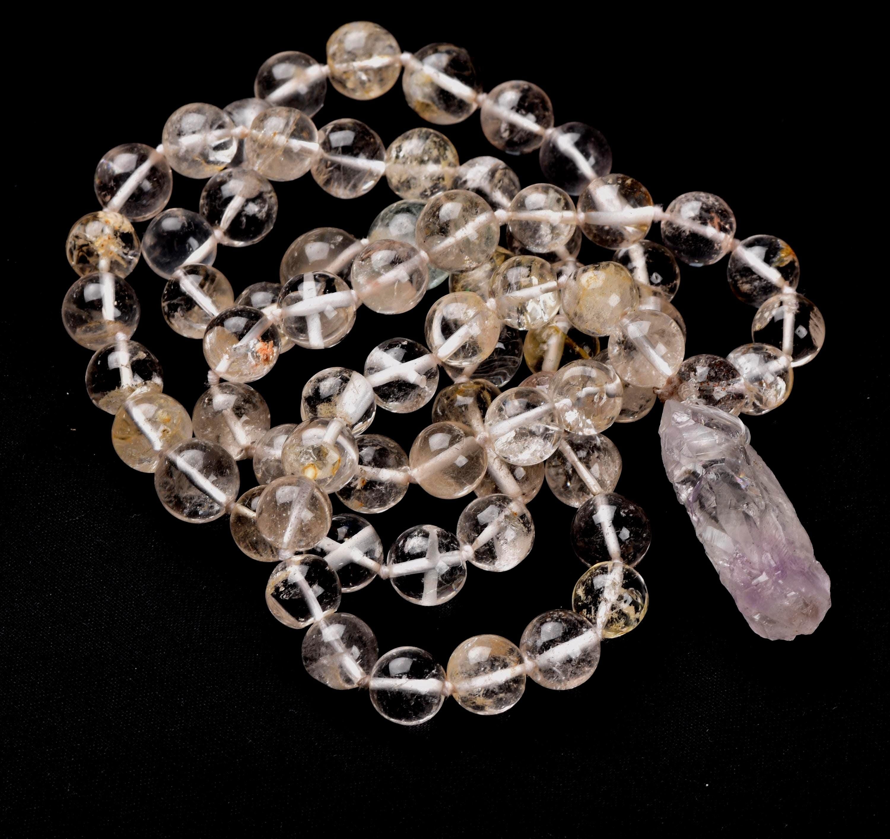 Satyaloka ,golden healer  beads necklace with satyaloka amethyst hue  pendant  synergy 12  #7775