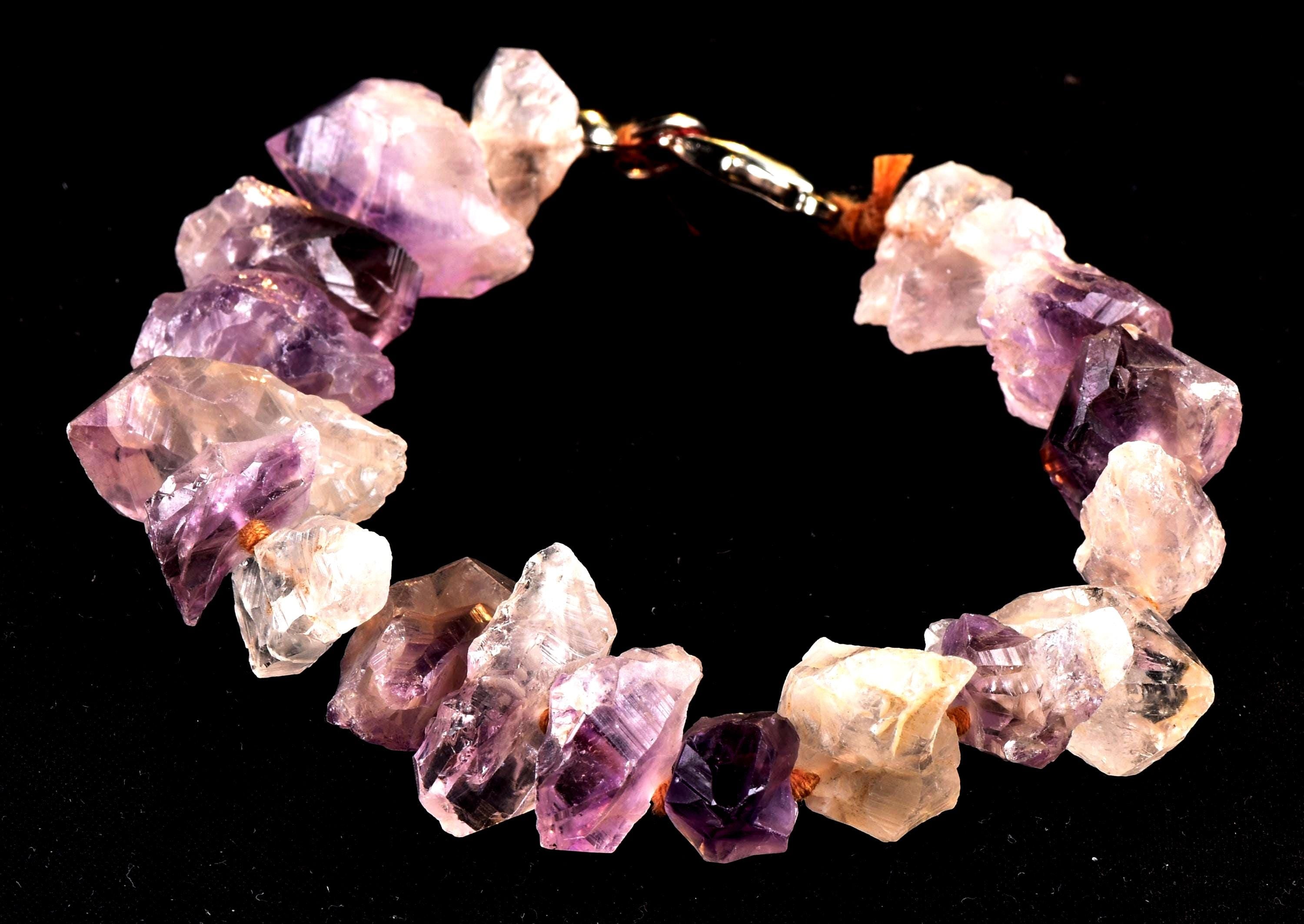 Satyaloka  with amethyst hue  High frequency synergy 12 healing  bliss crystal bracelet   #7079